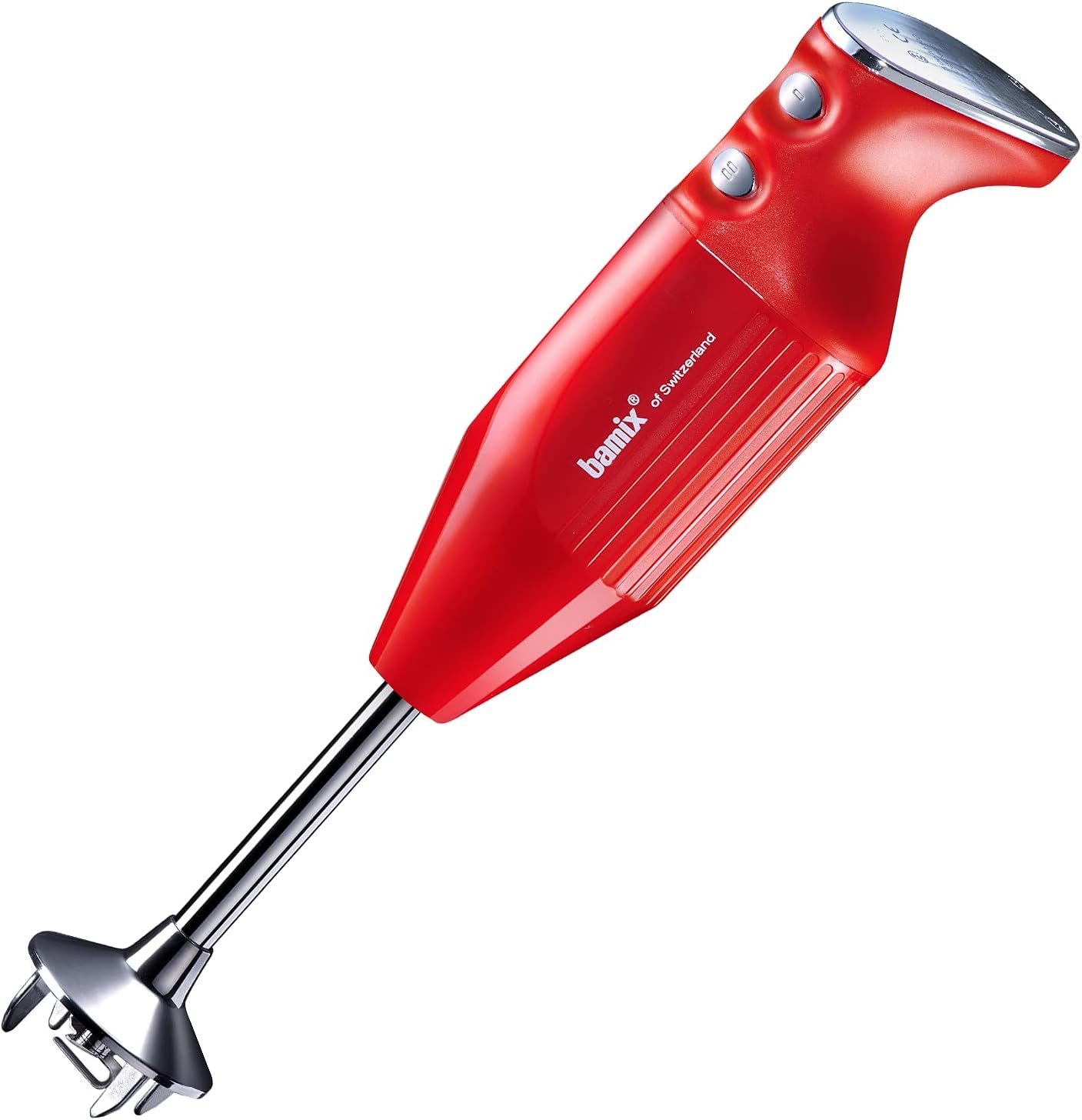 bamix Frullatore a immersione M350 MAXX incl. lama multiuso, per carni e verdure, frusta, frullino in acciaio inox, 300 watt, 2 velocità, Made in Switzerland, Rosso/cromo