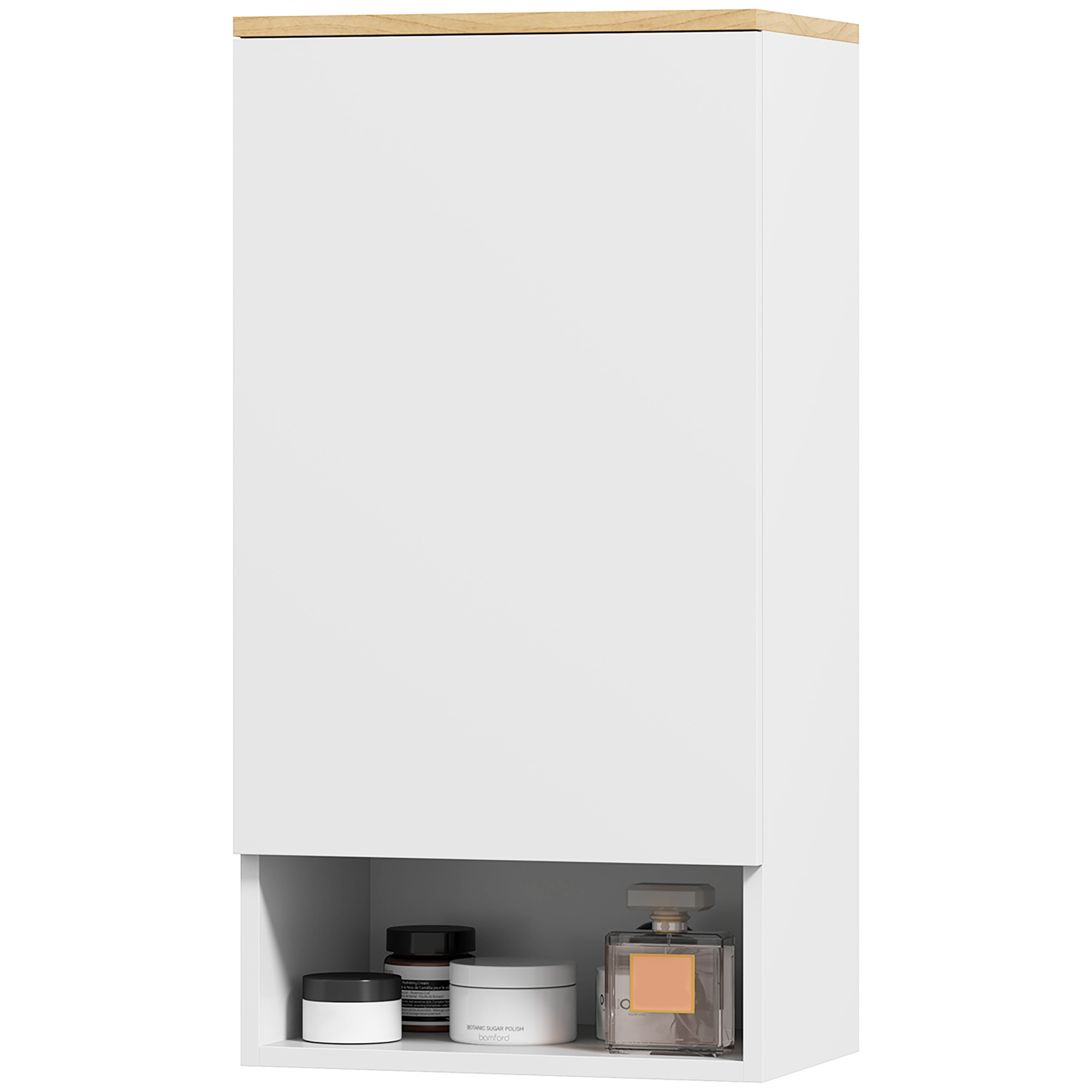 HOMCOM Badezimmerschrank mit verstellbaren Regalen und offenem Regal aus Holz und MDF, 40x27x77 cm, Weiß