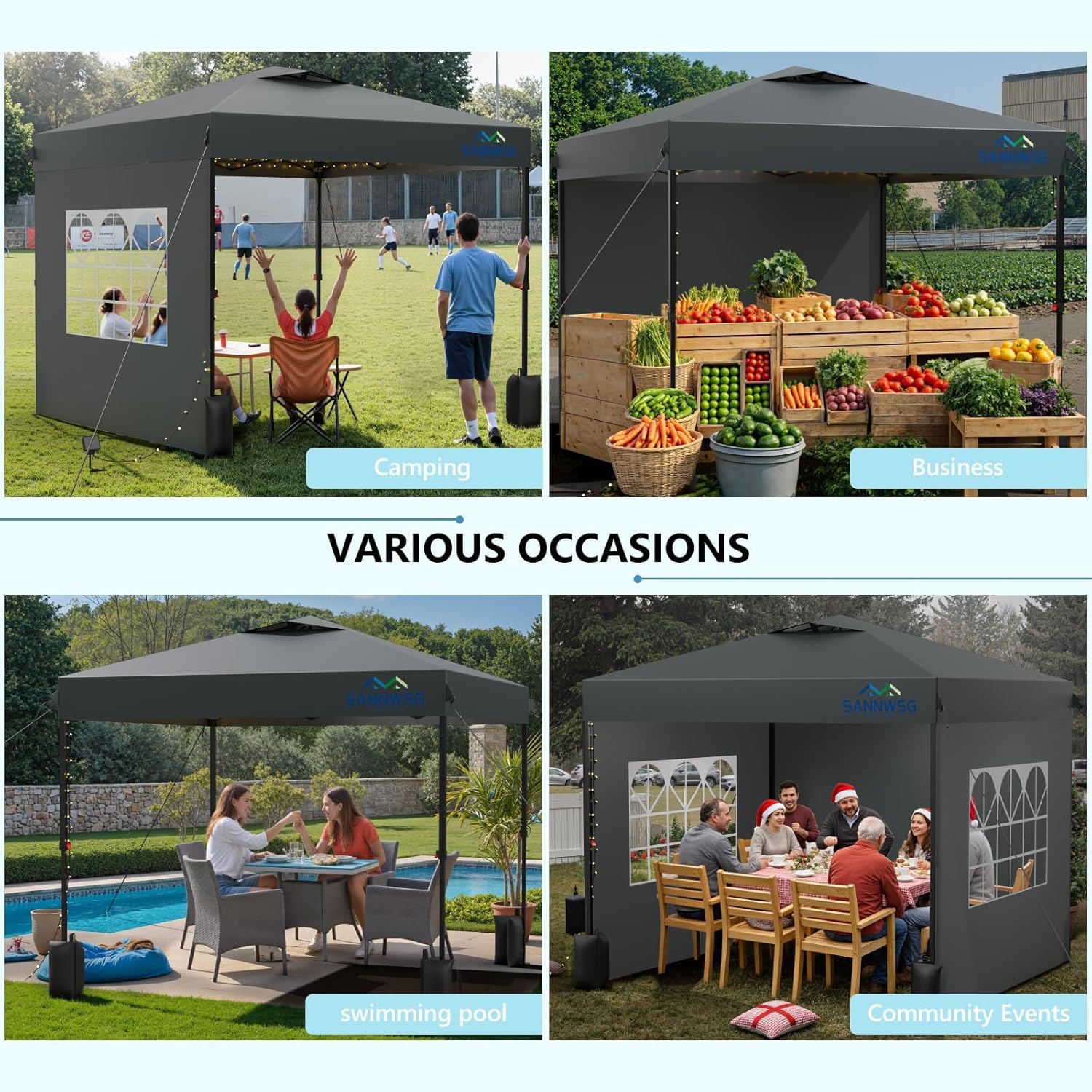 10X10 Pop Up Canopy Tent with 3 Sidewalls Easy Up Canopy Commercial Instant Shelter Heavy Duty One Person Set Up Event Tent Gray