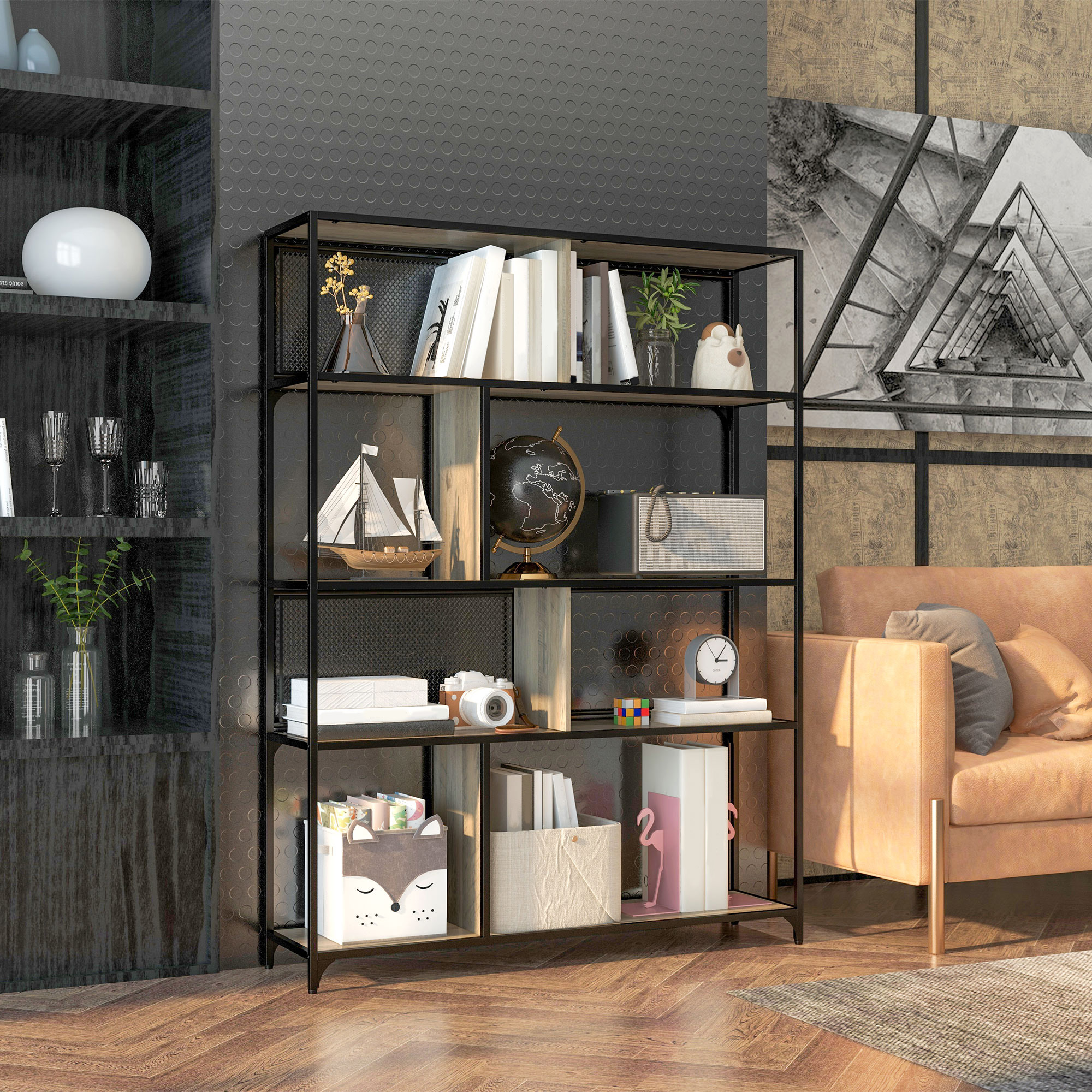 HOMCOM Bücherregal Aufbewahrungsregal mit 5 Ebenen Rahmen aus Stahl im Industrial Design - 120L x 30B x 161H cm