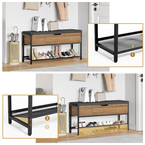 Mondeer Panca per Scarpe, Metallo, Marrone Rustico e Nero, 96 x 30 x 50 cm : Casa e cucina