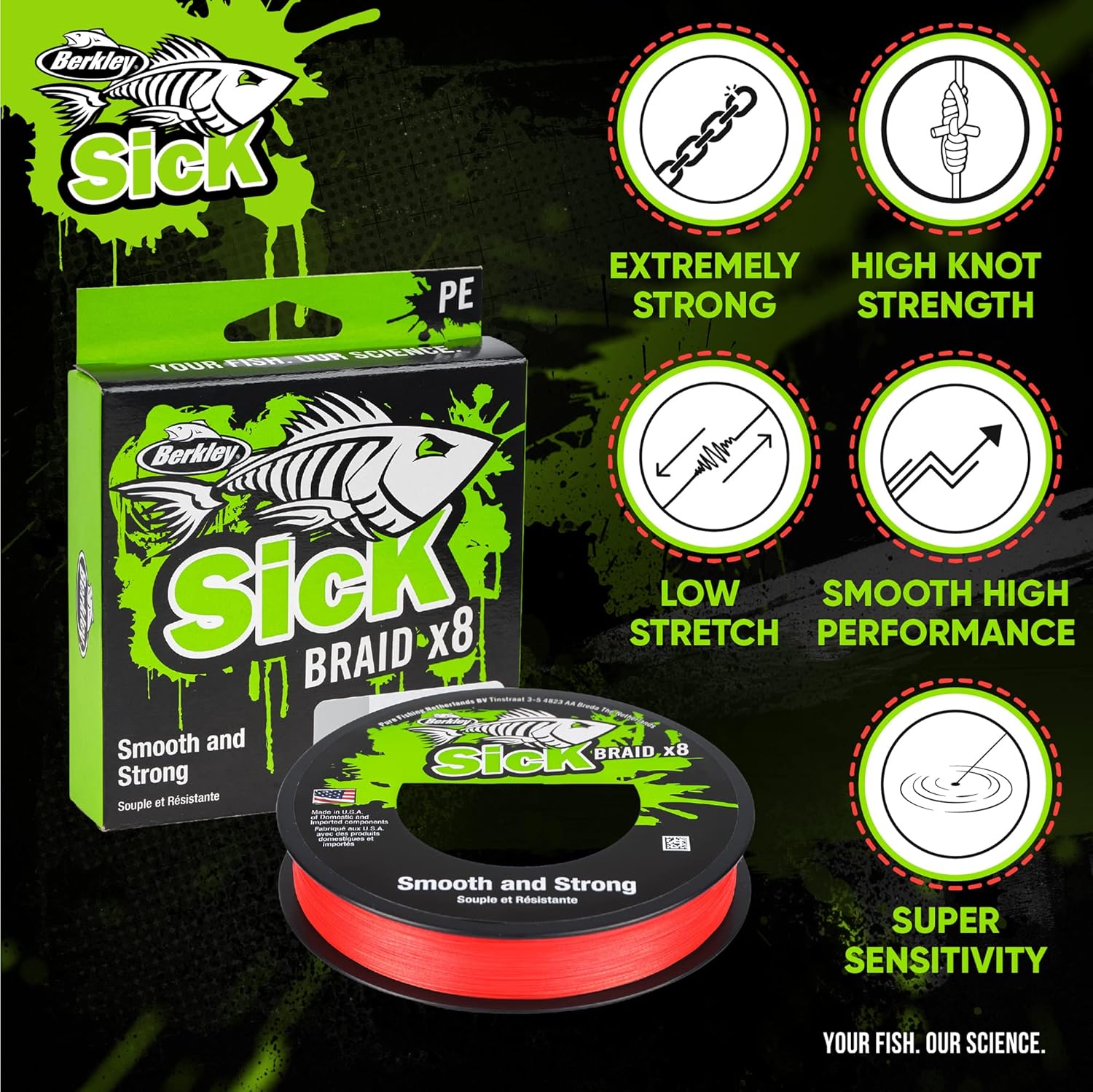 Berkley Sick Braid – 8-fach geflochtene Angelschnur, super glattes 8-fach Multifaden PE Raubfischgeflecht, Angelschnüre 150-300 m zum Süßwasser- oder Salzwasser-Meeresangeln