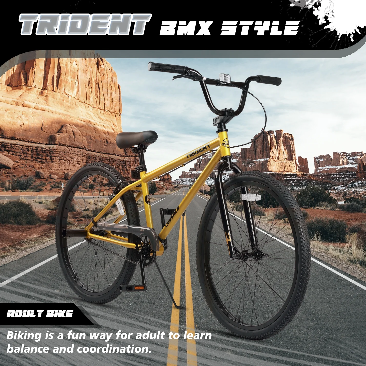 cubsala 24 Inch BMX Race Bike Trident Bicycles Beginner-Level to Advanced Riders with 2 Pegs Trick Cycling and Professional Riding, Black