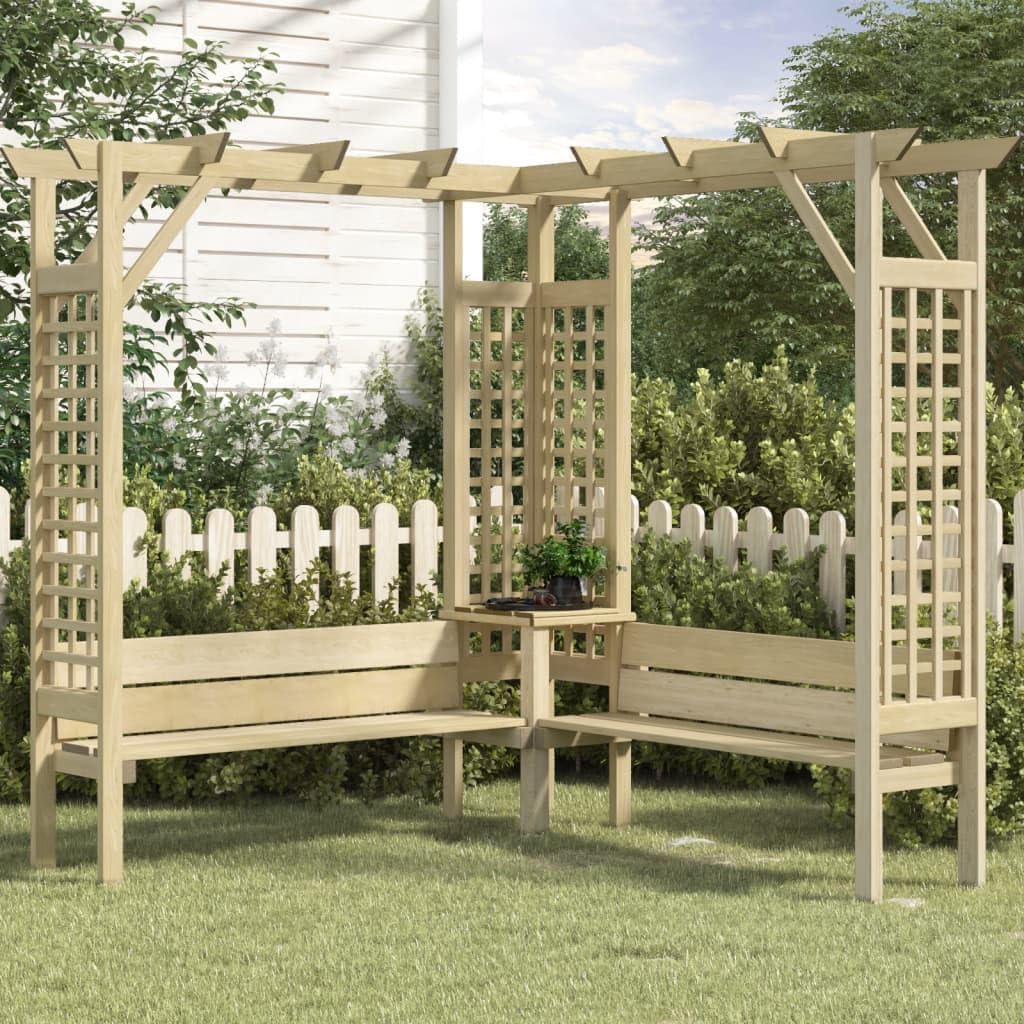 vidaXL Corner Pergola with Bench Bersò Bench Outdoor Garden Bench Furniture for Garden, Patio, Backyard, Pine Wood, Impregnated