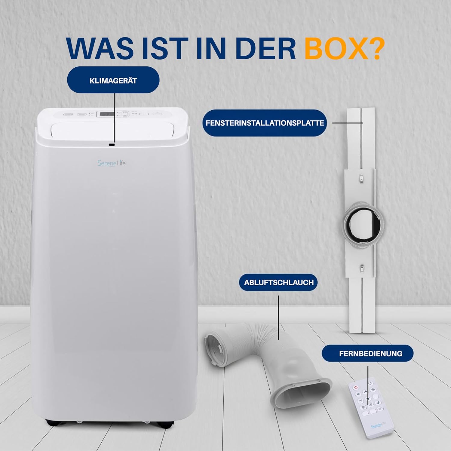 SereneLife Klimaanlage mobil, 3-in-1 mobiles Klimagert mit Abluftschlauch - Luftkühler, Luftentfeuchter & Ventilator, air conditioner 9.000 BTU, 1,5 L Feuchtigkeit/Stunde, kühlt Rume bis 42 m