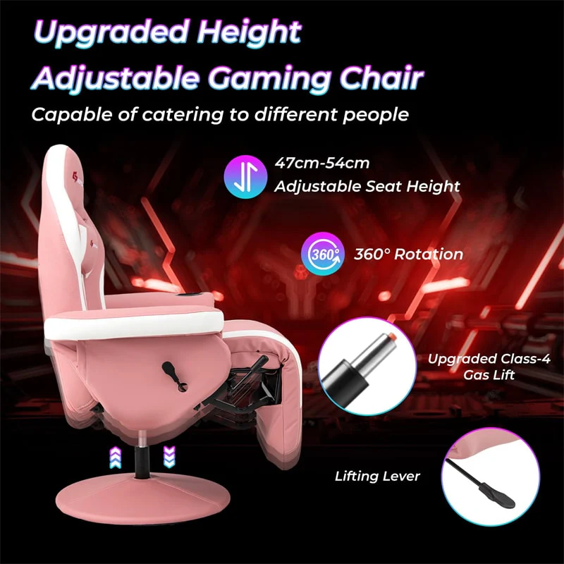 Ergonomic Gaming Recliner Chair with Massage, Retractable Footrest & Cup Holder, Height Adjustable Racing Style Swivel Video Game Chair