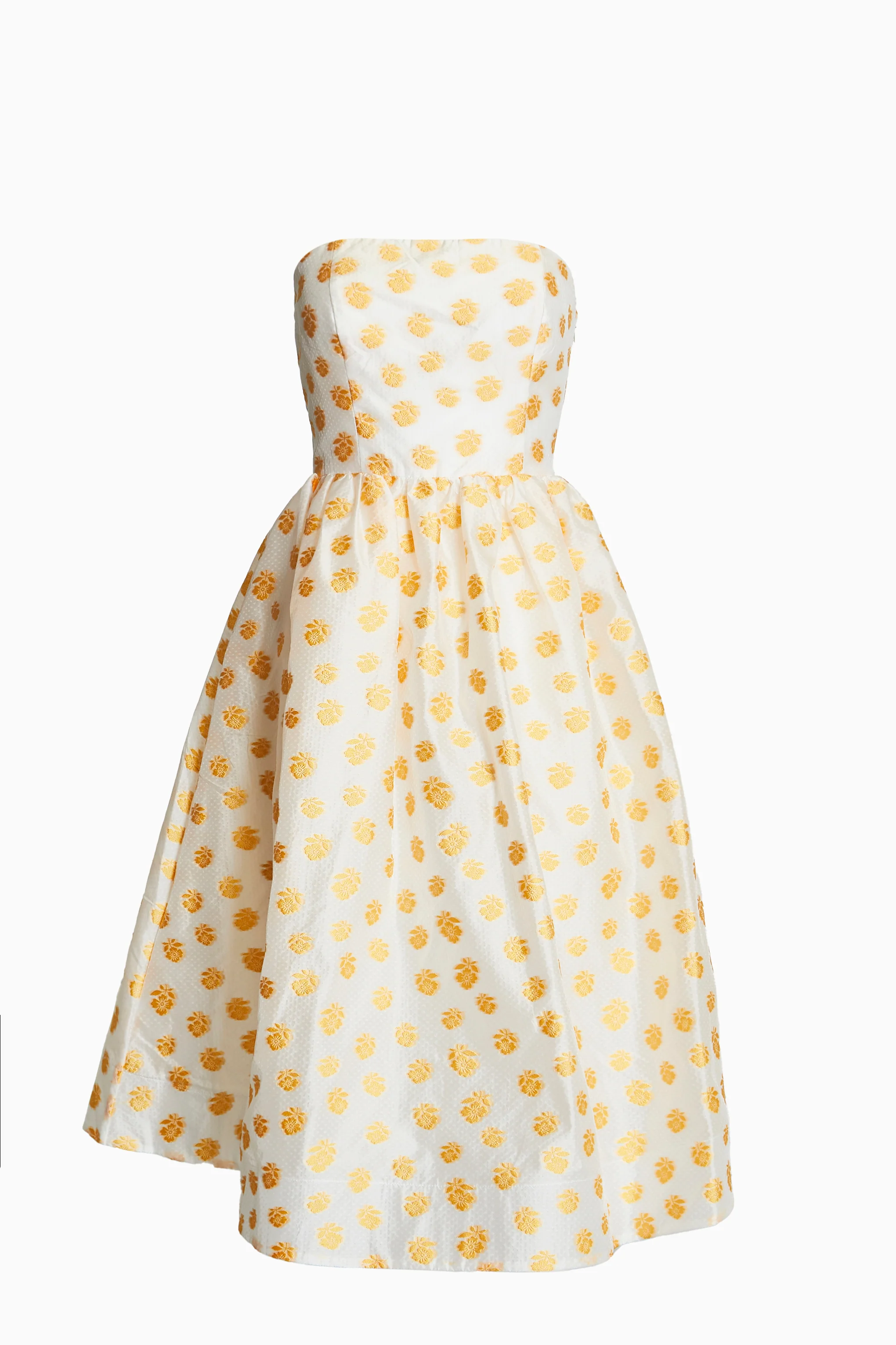 Sienna Cream-Mustard Jacquard Bandeau Midi Dress