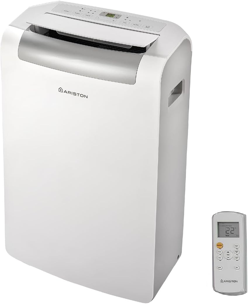 Ariston Mobis 9 Portable Air Conditioner with 9000 Btu Hose 35.5 x 37.7 x 70.3 cm and Remote Control, Penguin Quick Cooling and Ventilation, Air Conditioning Up to 30 m2, Air Conditioning Energy Class