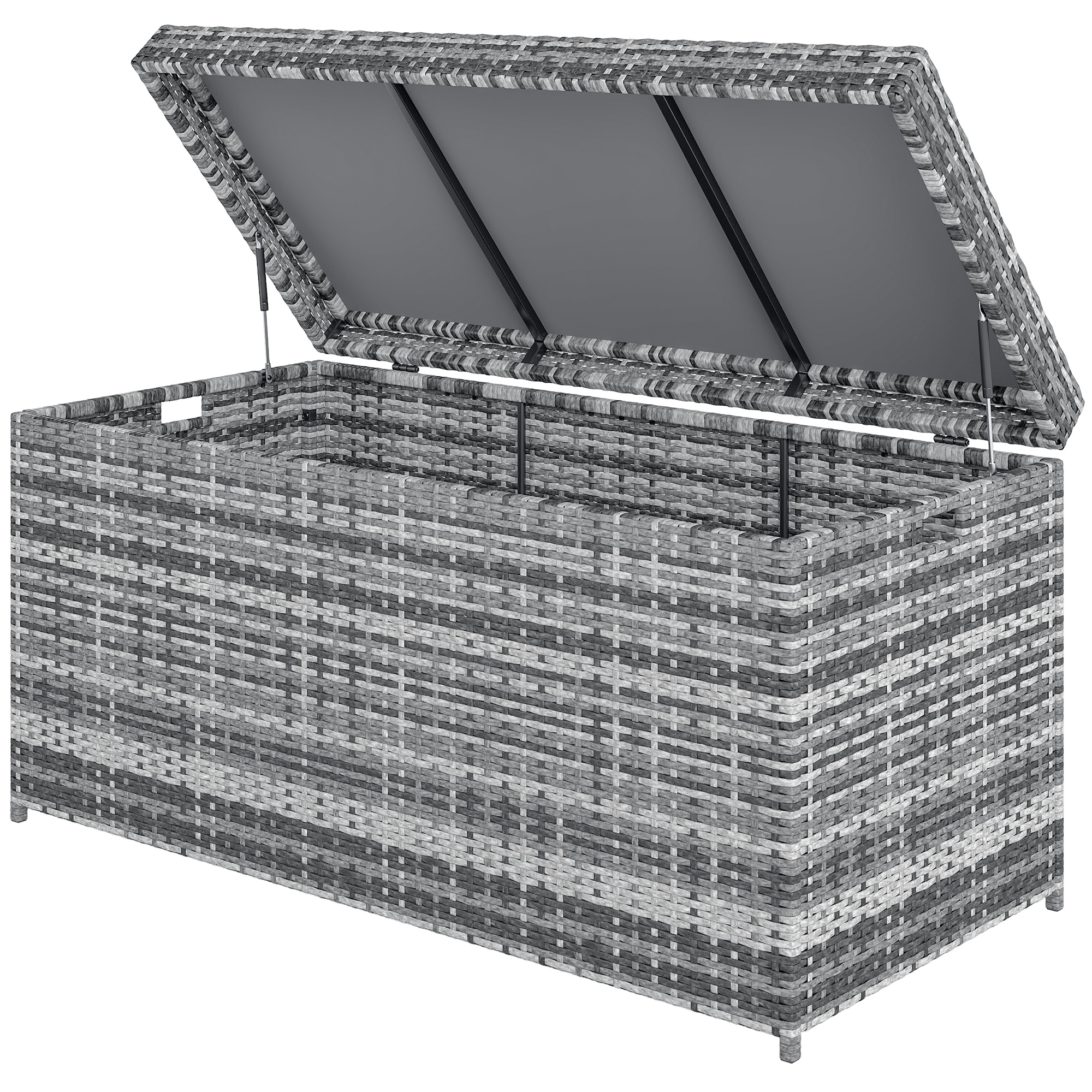 Outsunny Rattan Auflagenbox 380L wetterfest Kissenbox mit Deckel Stauraum UV-beständig 130 x 61 x 65 cm Dunkelgrau