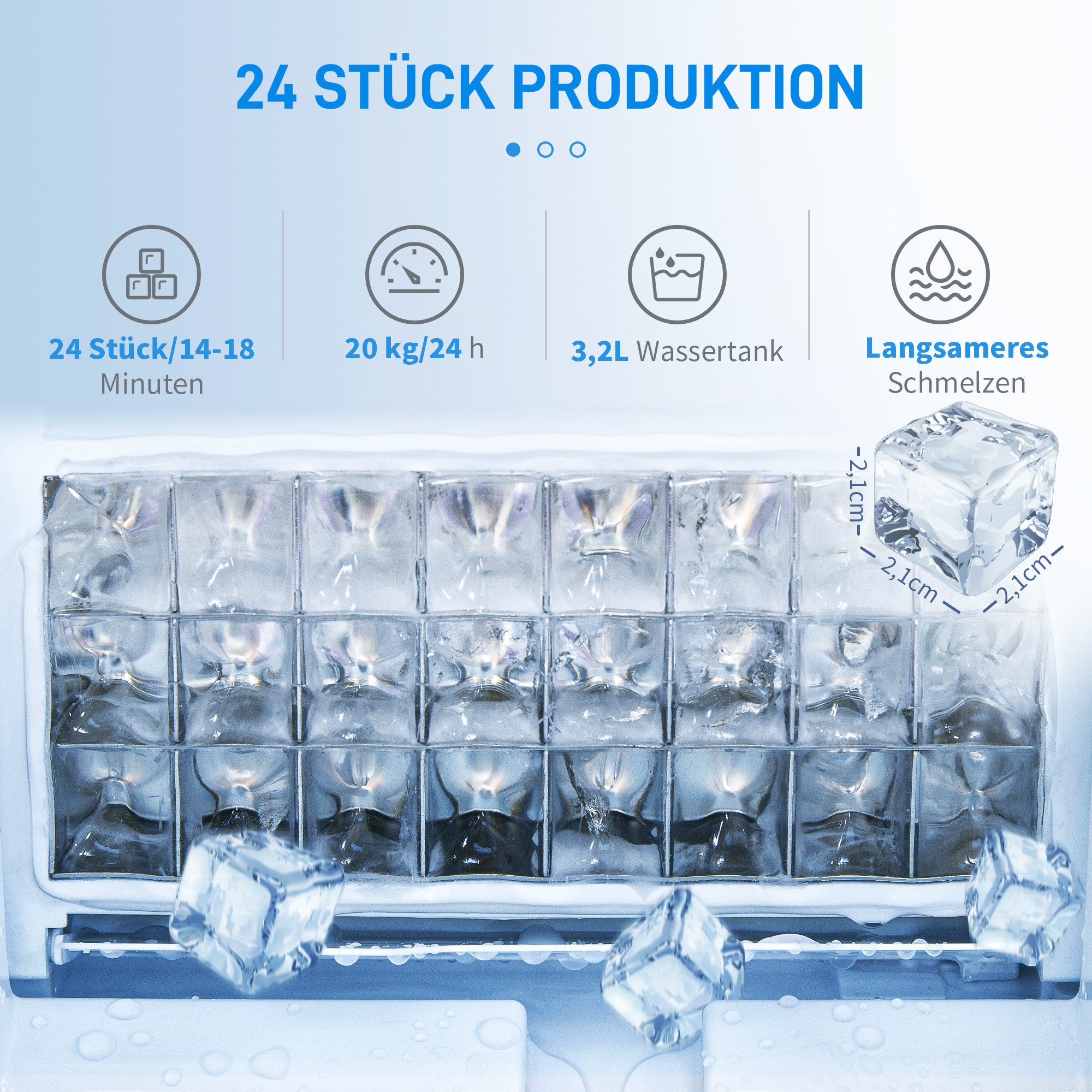 Eiswürfelmaschine Eiswürfelautomat mit 3,2 L Wassertank automatisches Reinigungsprogramm