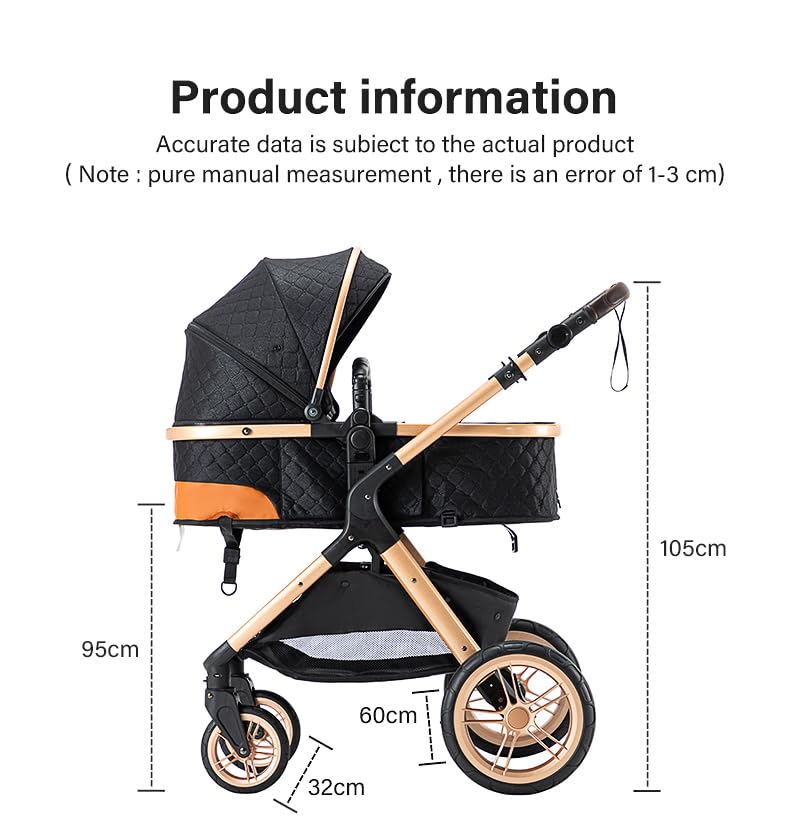 YAZOCO kinderwagen 3 in 1 Buggy Babybett Komplett Set Einem Klick Zusammenklappbarer Kinderwagen, KombiKinderwagen Aluminiumrahmen für Neugeborene Sitzzubehör (1 schwarz)