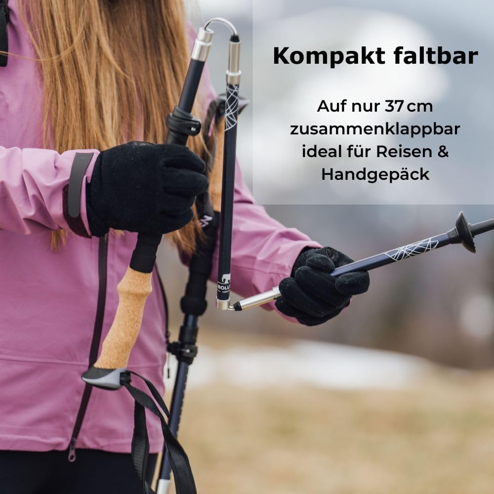 BOLLSEN Expedition Pro Wanderstöcke faltbar – Leichte Aluminium Trekkingstöcke, faltbar & höhenverstellbar – verstellbare Stöcke für Wandern, Trekking & Nordic Walking