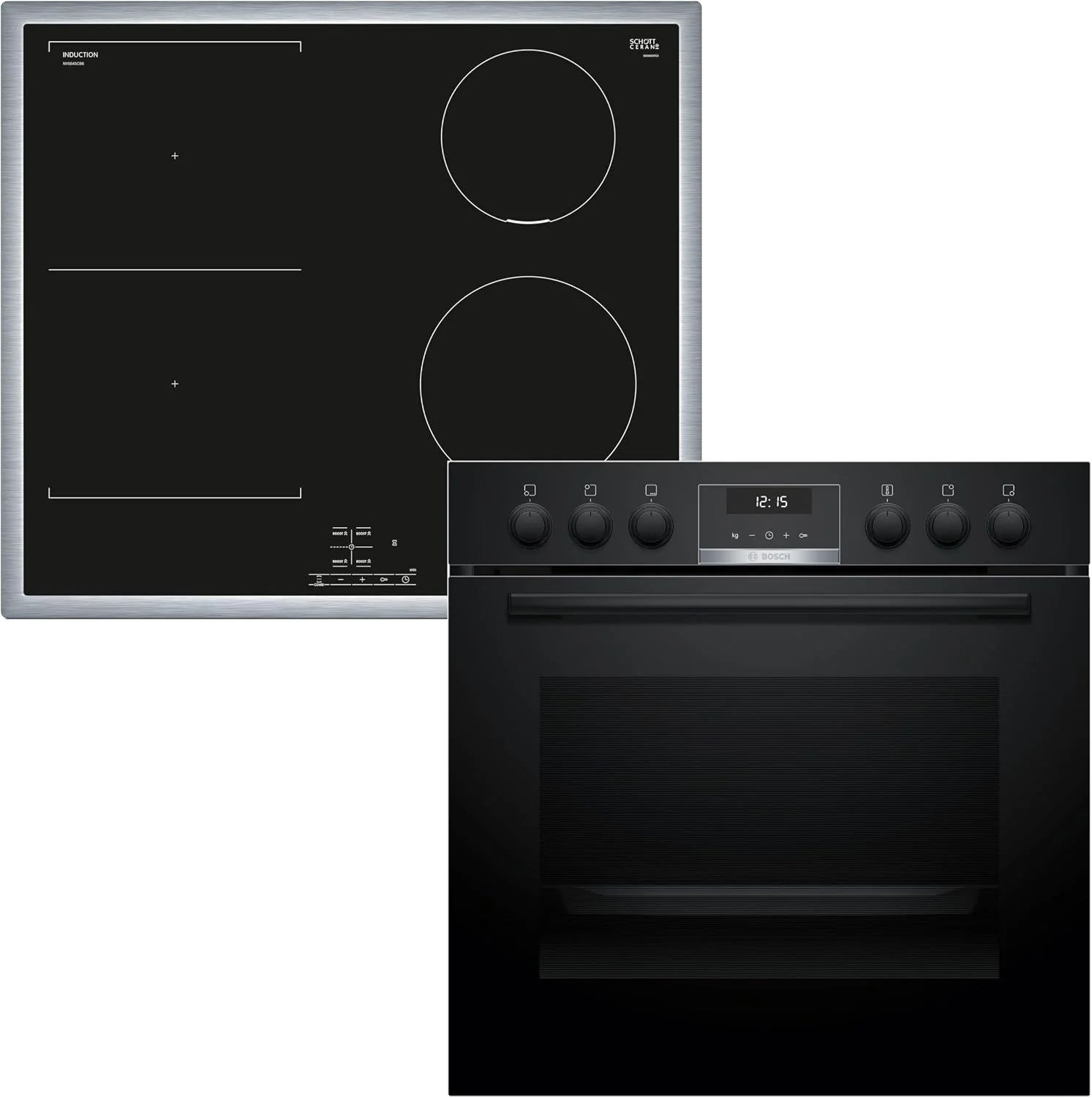 Bosch Kochfeld, 60 x 60 cm, Schwarz, HND616LS63 Einbauherd-Set, Bestehend aus HEG517BB4 Herd, 3D Heißluft, Hydrolyse