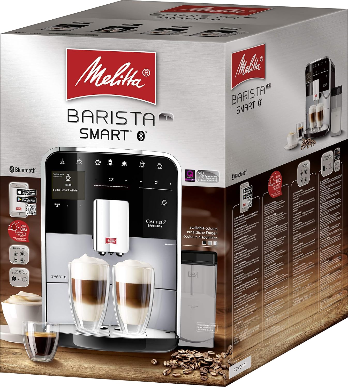 Melitta Barista T Smart - Kaffeevollautomat mit Milchsystem, Kaffeemaschine mit Mahlwerk, für z. B. Cappuccino oder Espresso, App Steuerung möglich, schwarz/silber