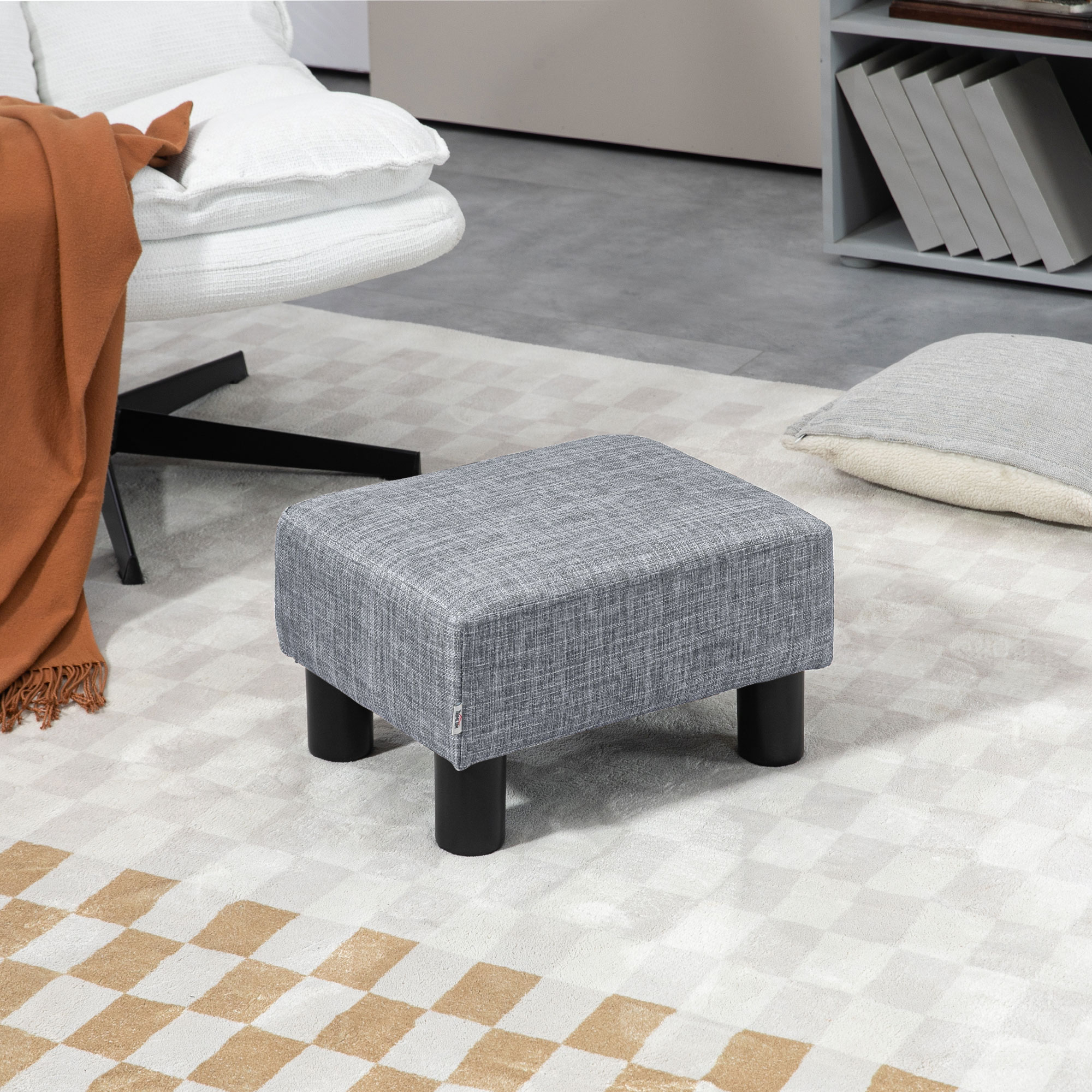 HOMCOM Hocker mit Stoffbezug in Leinenoptik, bis 110 kg, hellgrau, 40 x 30 x 24cm