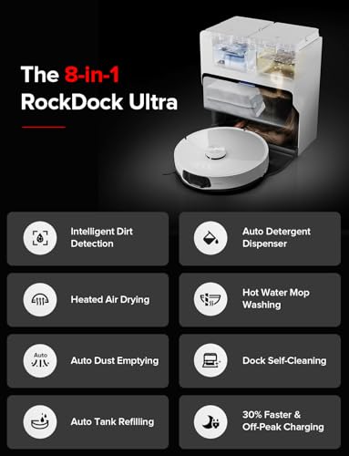 roborock S8 MaxV Ultra Robot Vacuum & Sonic Mop, 10000 Pa Suction, Corner to Edge Deep Cleaning, Hot Air Self Drying, Auto Empty & Refill, Detergent Dispenser, Obstacle Avoidance,White