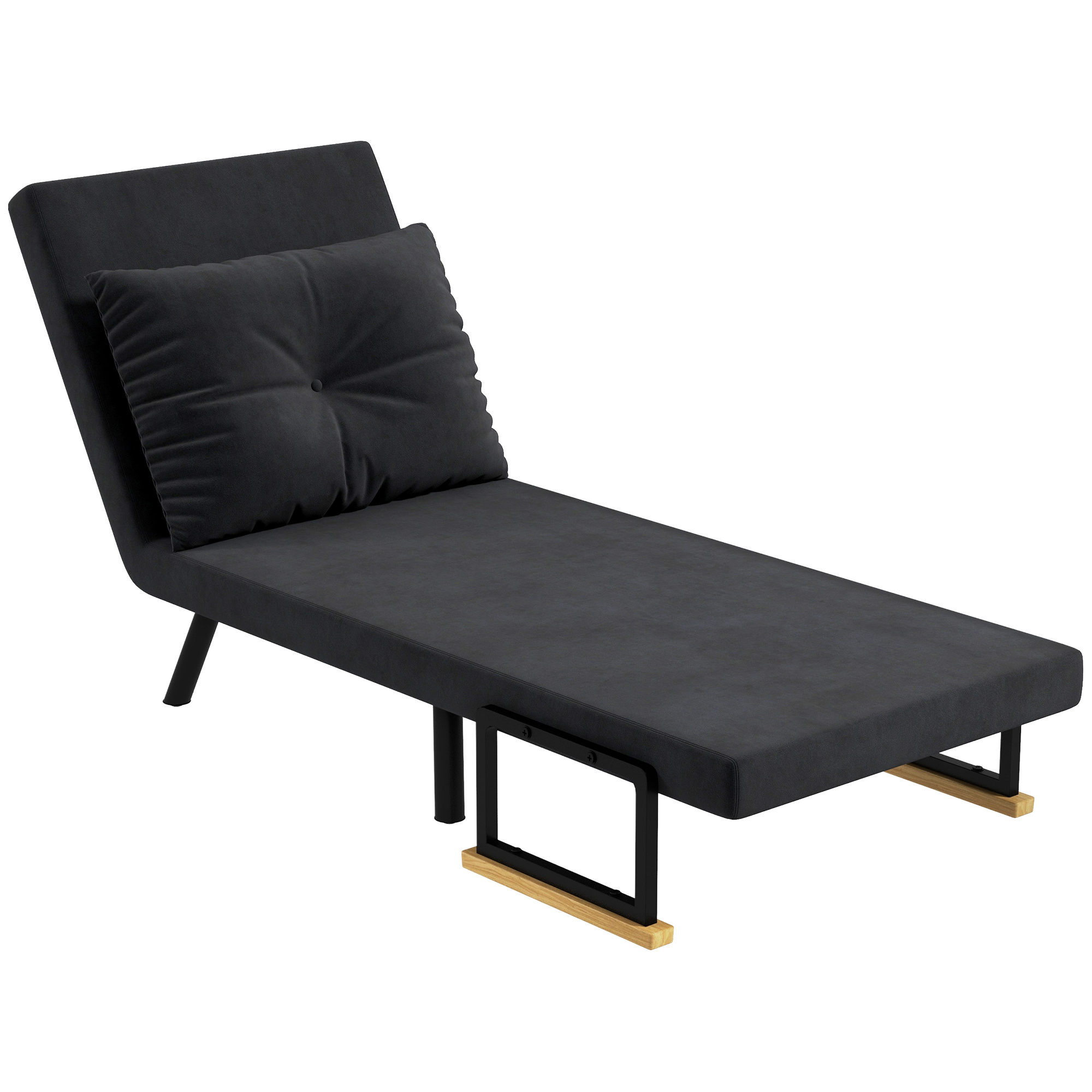 HOMCOM Schlafsessel 3 in 1 mit 5-fach verstellbarer Rückenlehne und Kissen, 63x73x81 cm, Schwarz