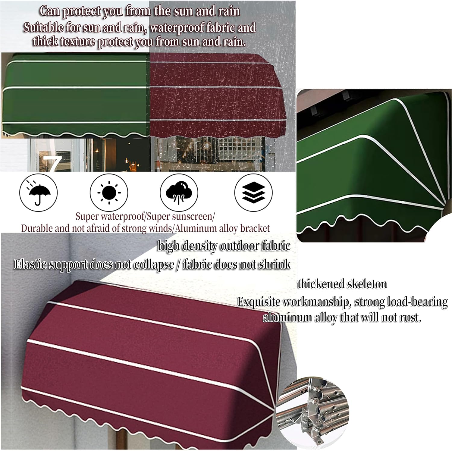 Verstellbare, einziehbare, wasserdichte, UV-beständige Markise für Balkon und Terrasse, einfach ohne Bohren, Aluminium-Baldachin mit manueller Kurbel für mühelosen Schatten im Freien