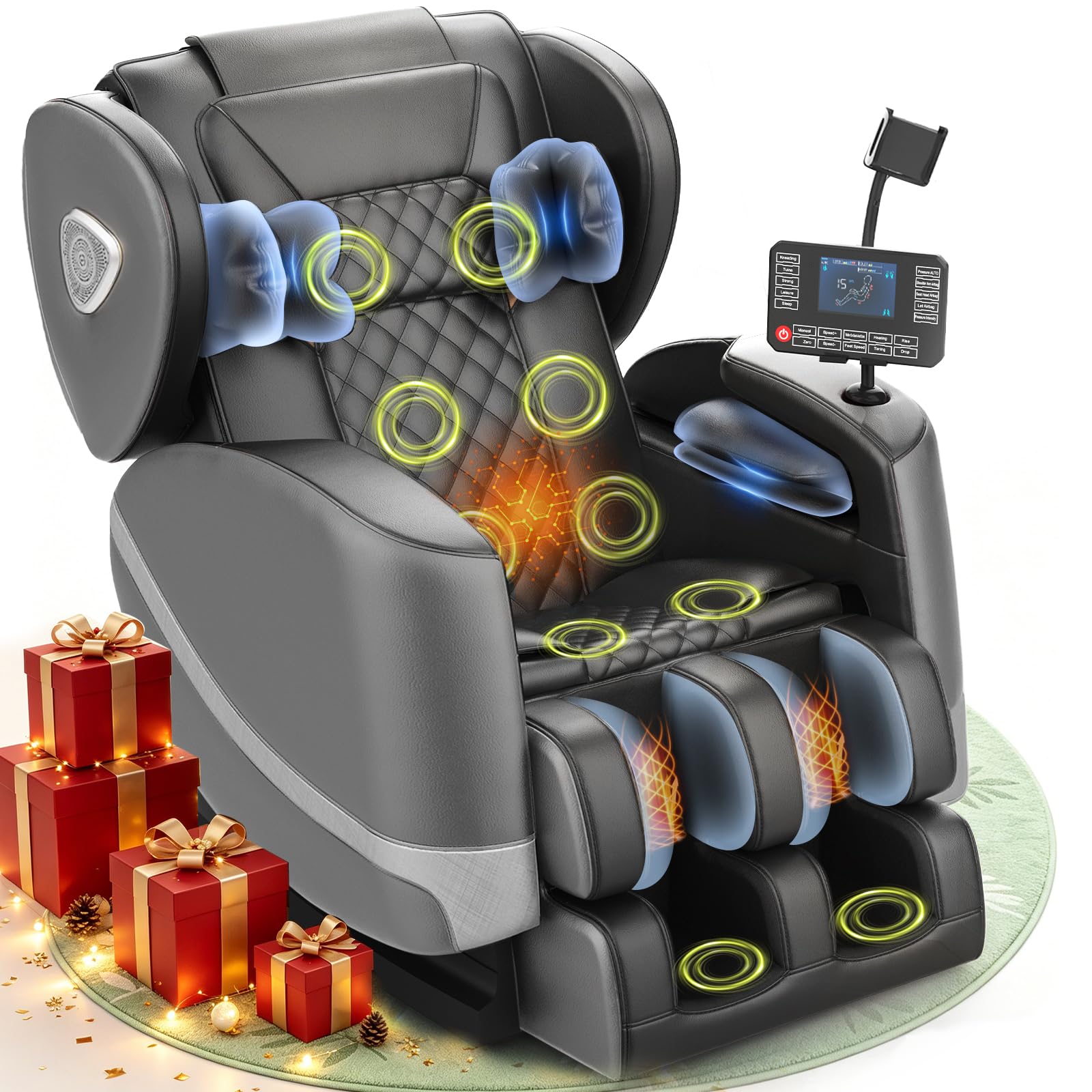 Massagesessel mit Zero-Gravity 14 Rollen 8 Luftkammern Wärmefunktion Rücken und Beine Fußmassage Bluetooth 2-in-1-Touchscreen