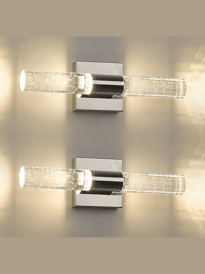 Bathroom Light Fixtures Set of 2, Chrome LED Vanity Light in Bubble Glass Indoor Wall Sconce, Modern 9W 4000K Crystal Wall Lights for Bathroom, Bedroom, Hallway, VL601 CH 2PK
