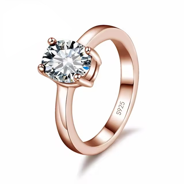 Sterling Silver White Rose Gold Oval-Shaped Clear Stone Ring
