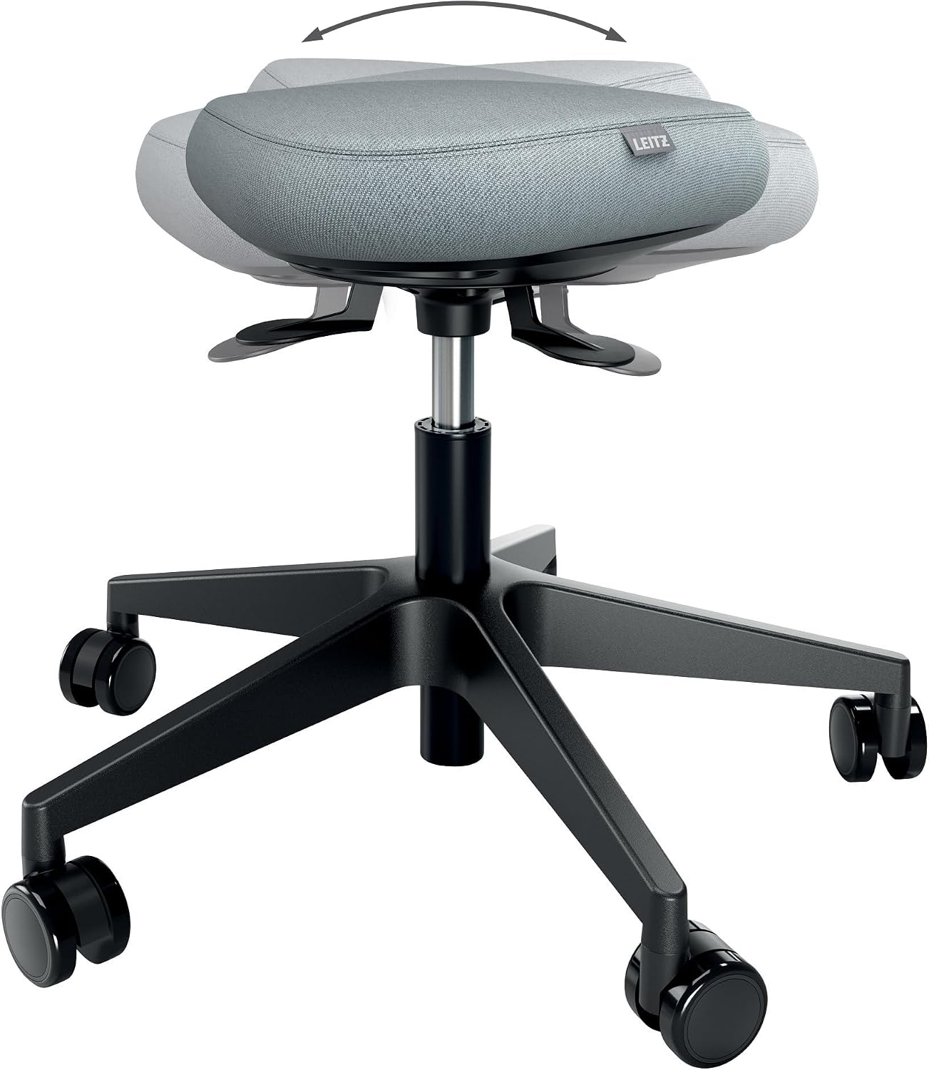 Leitz Ergo Active Höhenverstellbarer Sitzhocker (47–60 cm) mit Rollen, Bürohocker mit Sitzpolster, Ergonomischer Drehhocker für Zuhause, Büro, Schwarz