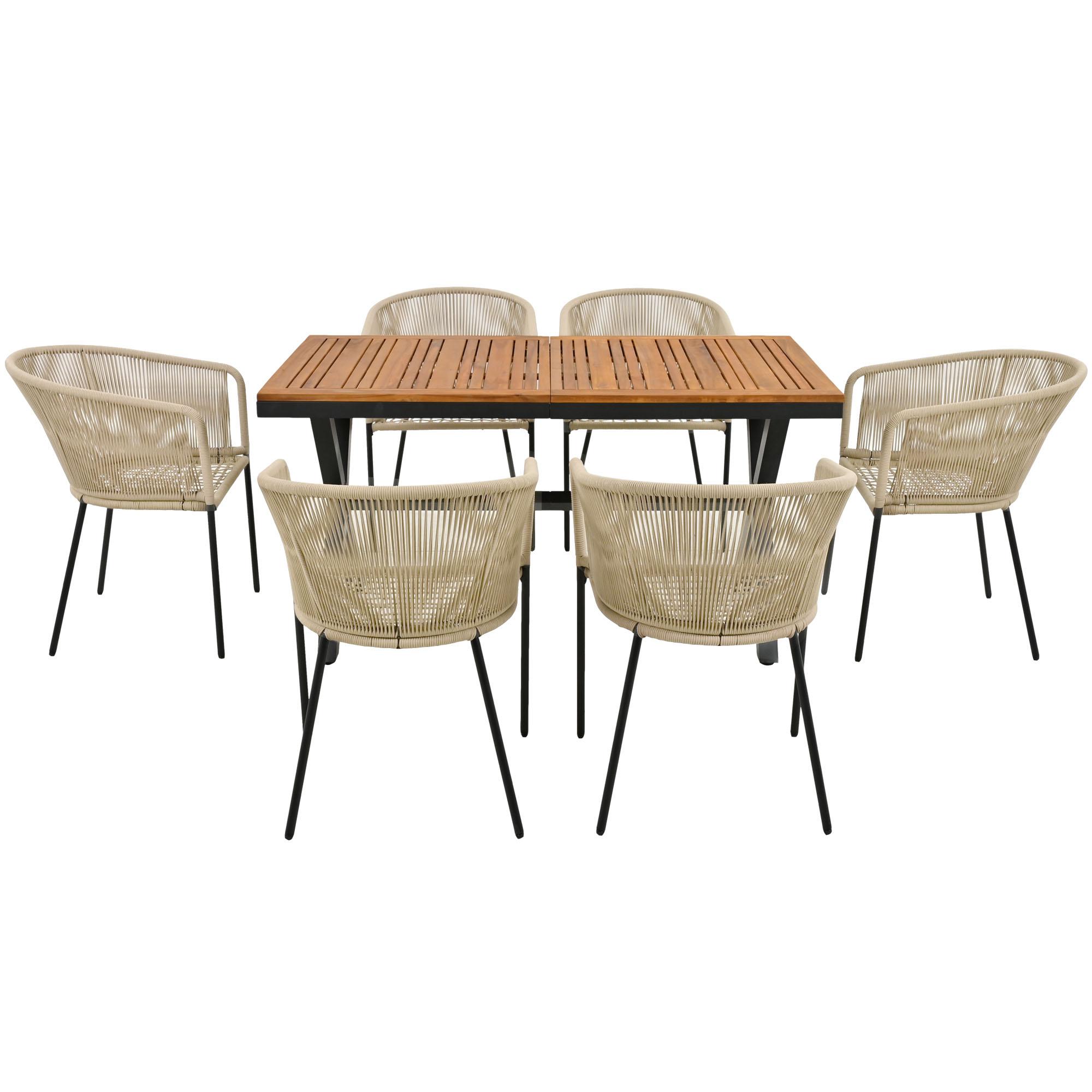 Terrassenmöbel Set mit Garten-Tisch 140x80cm, Handgefertigte Garten-Sessel für Komfortables Sitzen im Garten, Beige