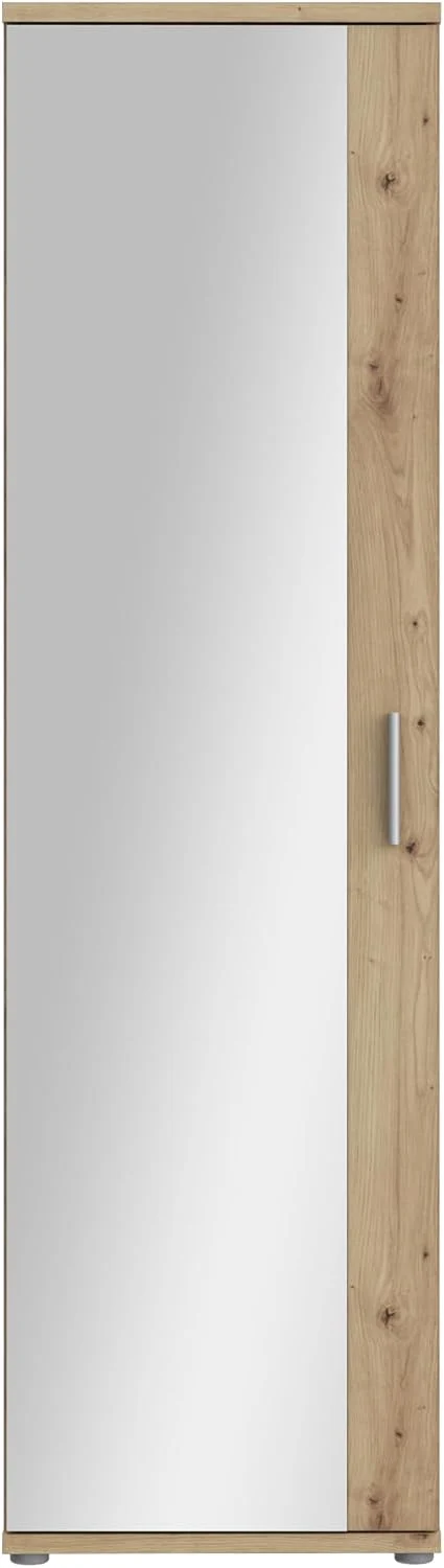 FORTE NET106 Schrank 50, 1-türig mit Einlegeböden, 50 cm breit x 180 cm hoch x 35 cm tief, Spiegel, Schuhschrank, Garderobenschrank, Abstellraum