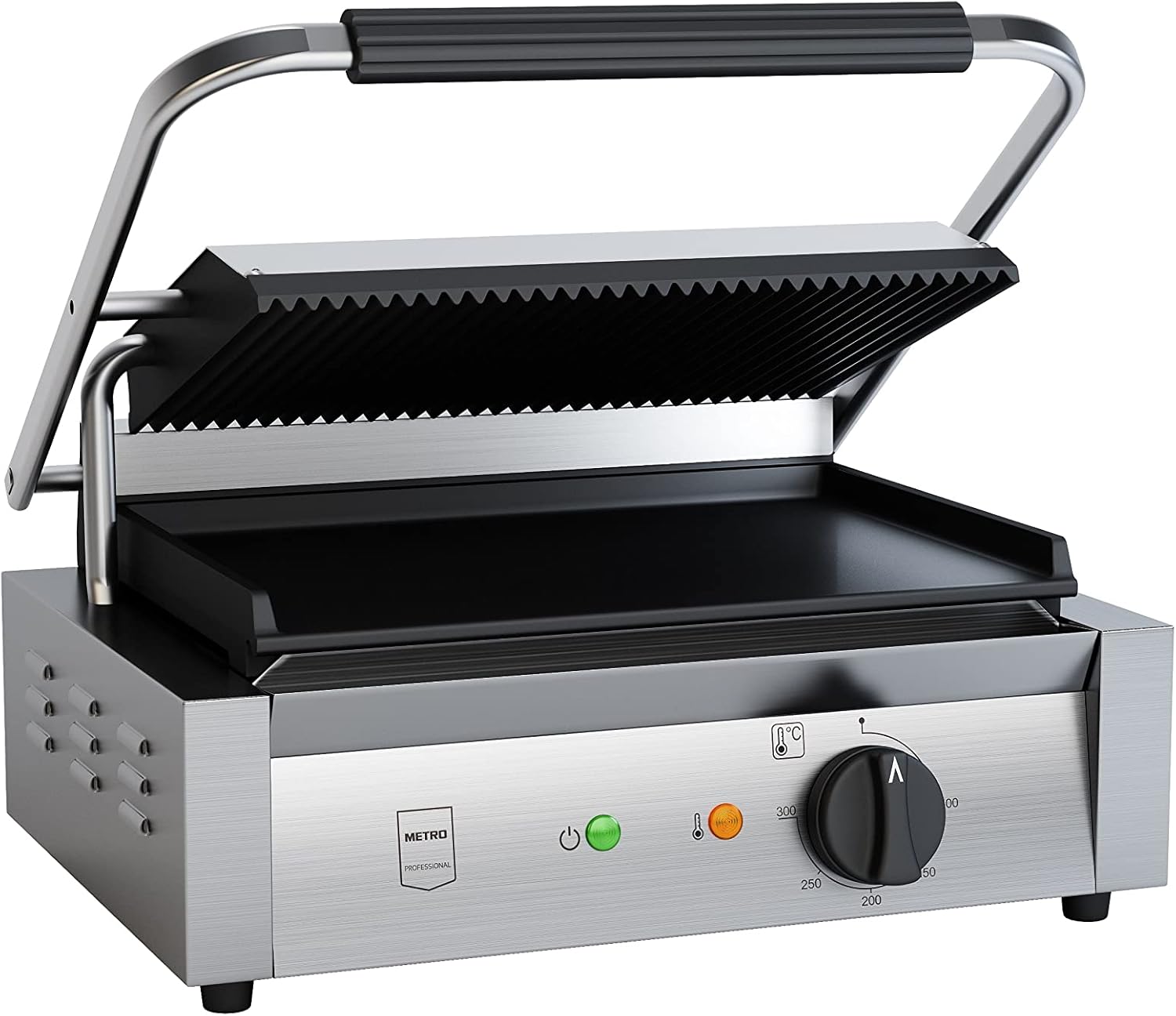 METRO Professional Griglia elettrica a contatto GPG1202, acciaio inox, 3000 W, temperatura fino a 300°C, 45 panini in 60 minuti, argento