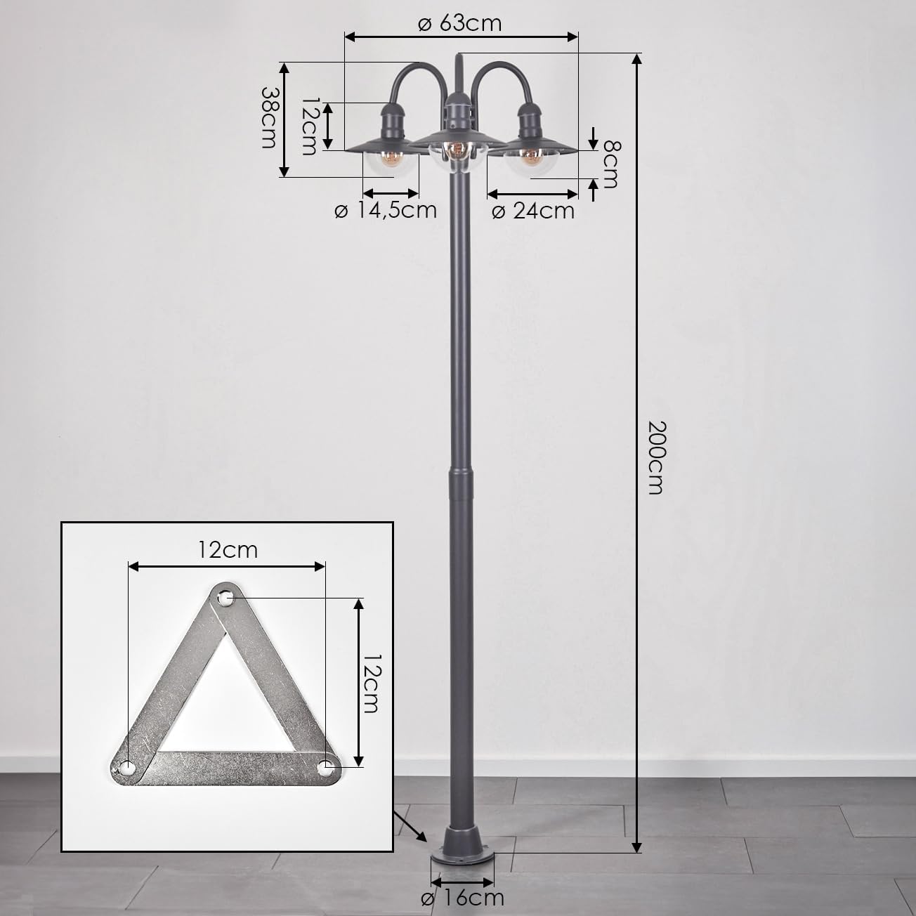 HOFSTEIN Kandelaber Elima, Außenwegeleuchte aus Metall/Kunststoff in Anthrazit/Klar, Wegeleuchte im Vintage/Antik/Landhaus-Design für Garten, Wegbeleuchtung, Außenbereich, Höhe 200 cm, E27, IP44