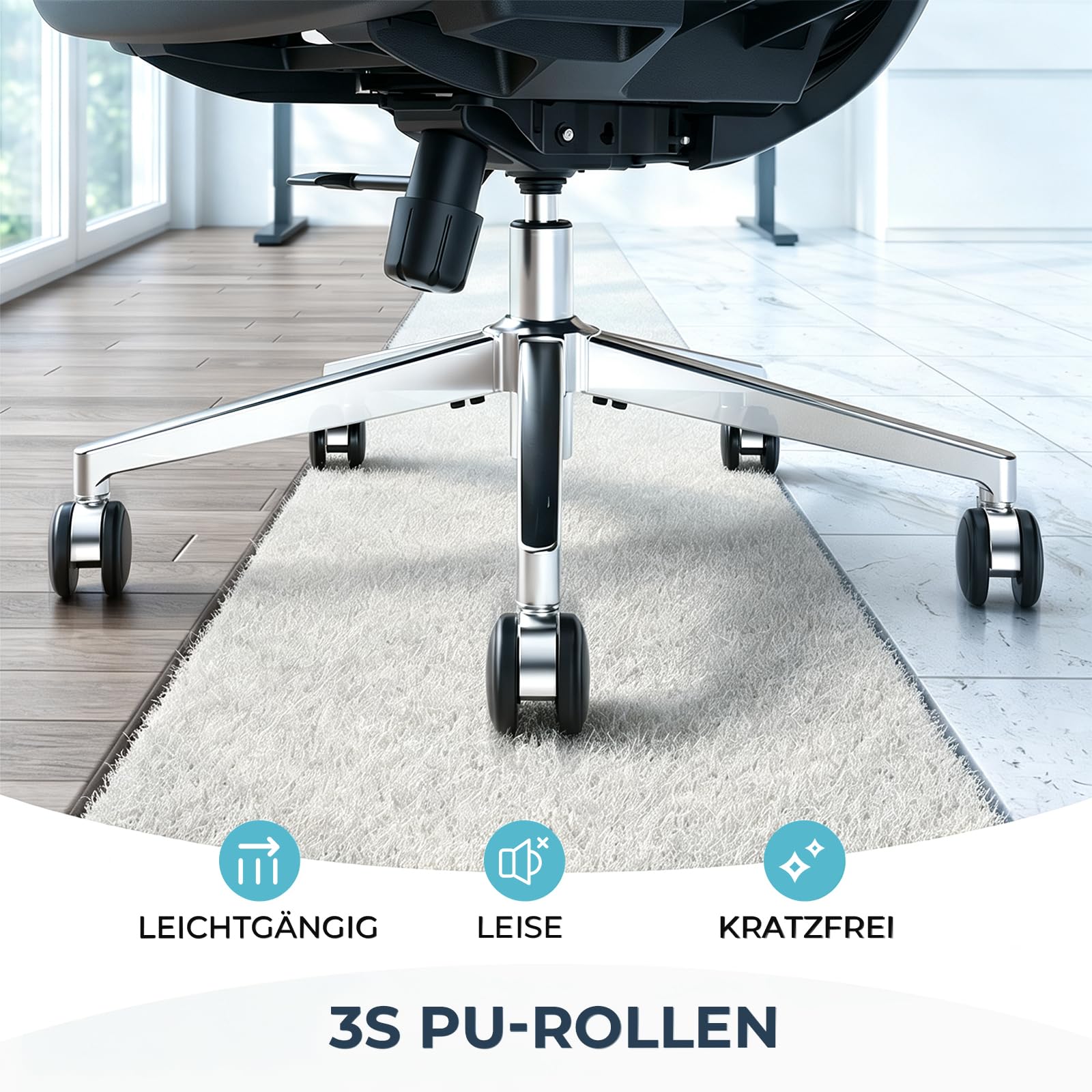 Ergonomischer Bürostuhl mit Netzstoff, hoher Rückenlehne und 3D-Kopfstütze, bis 159 kg, mit 4D-Klapparmlehnen und PU-Rollen