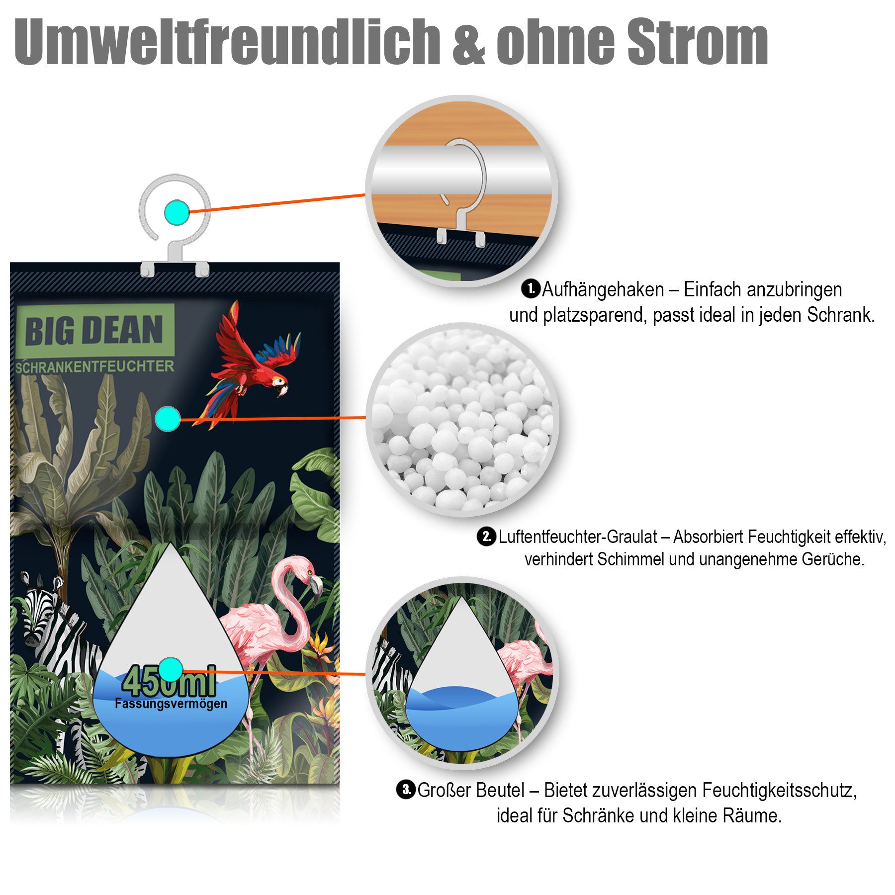 Luftentfeuchter 30er Pack XL Luftentfeuchter Kleiderschrank - je Beutel bis zu 450ml