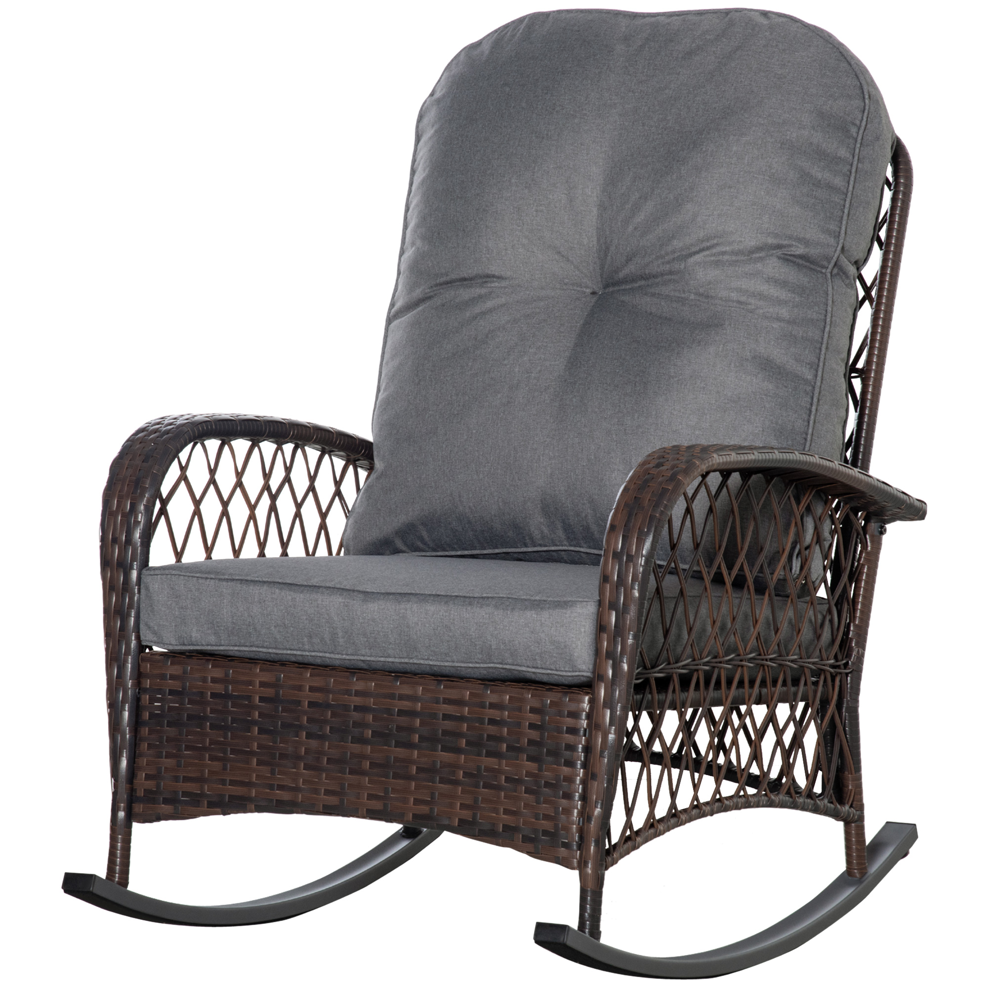 Outsunny poly rotan schommelstoel, schommelstoel, tuinstoel met kussen, loungemeubels, tuinmeubelen, terrasmeubels, bruin, 75 x 103 x 96 cm