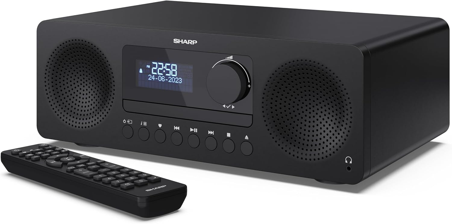 SHARP XL-B720D(BK) TOKYO All in One Audio System with DAB Radio, DAB+, FM, Bluetooth, CD-MP3, USB Playback, Headphone Connection and 60W - Black