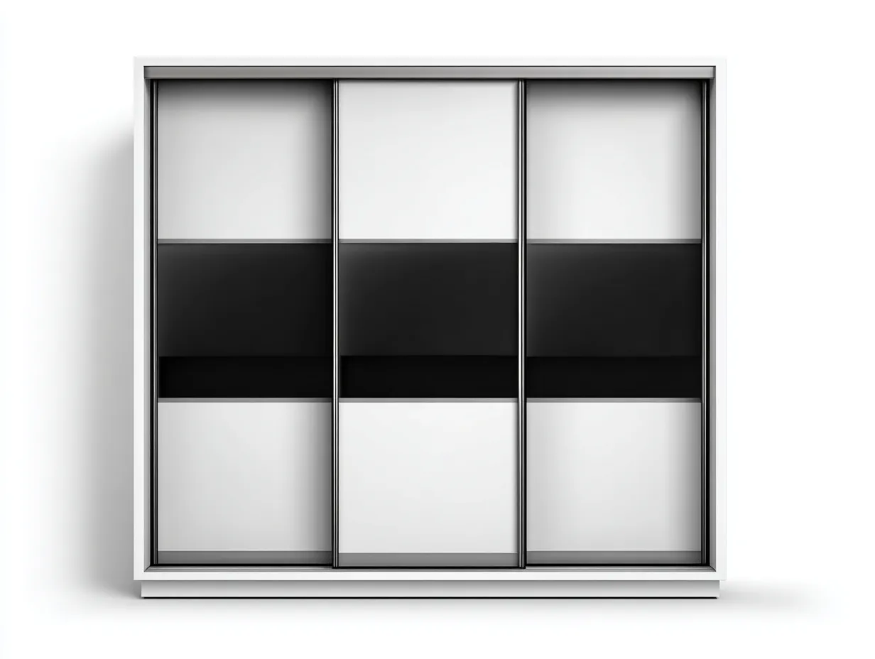 Kleiderschrank mit Schiebetüren - Metall-Holzwerkstoff-Glas - 200 x 63 x 205 cm - Weiß-Schwarz - Moderner Stil