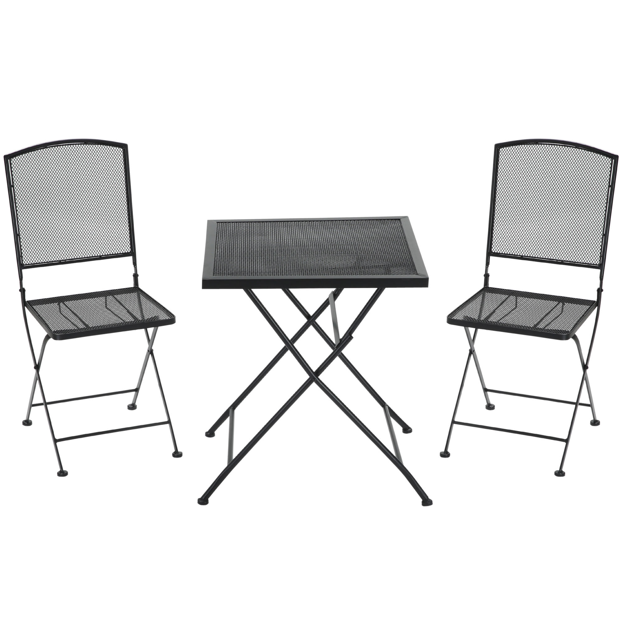 Outsunny Garten Sitzgruppe für 2 Personen Bistro-Set Garnitur 1 Tisch+2 faltbare Stühle für Terrasse Balkon Metall Grau