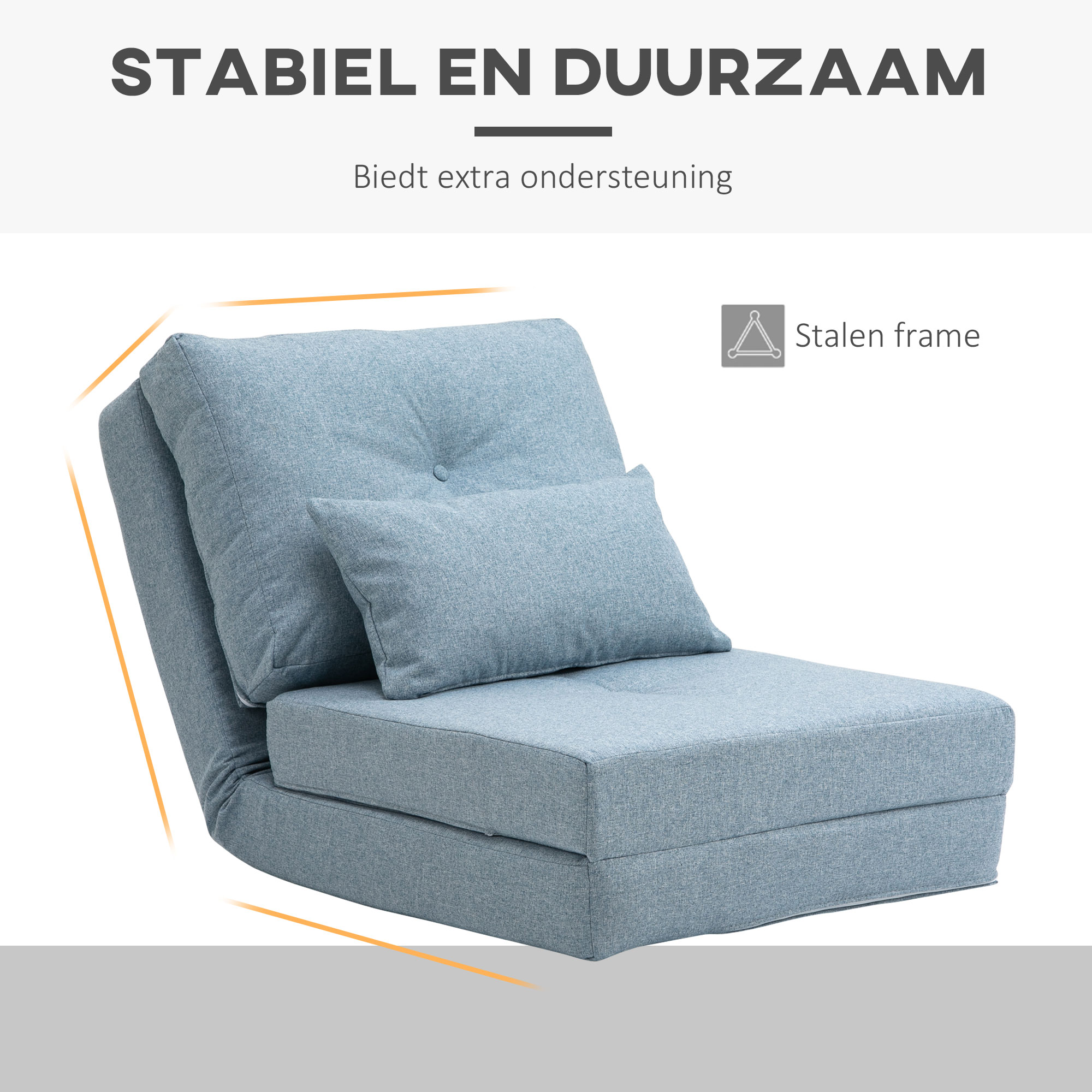 Vloerstoel Opvouwbaar Matras Slaapmat, 2-in-1 design, afneembaar kussen, 60 x 80 x 56 cm, Hemelsblauw