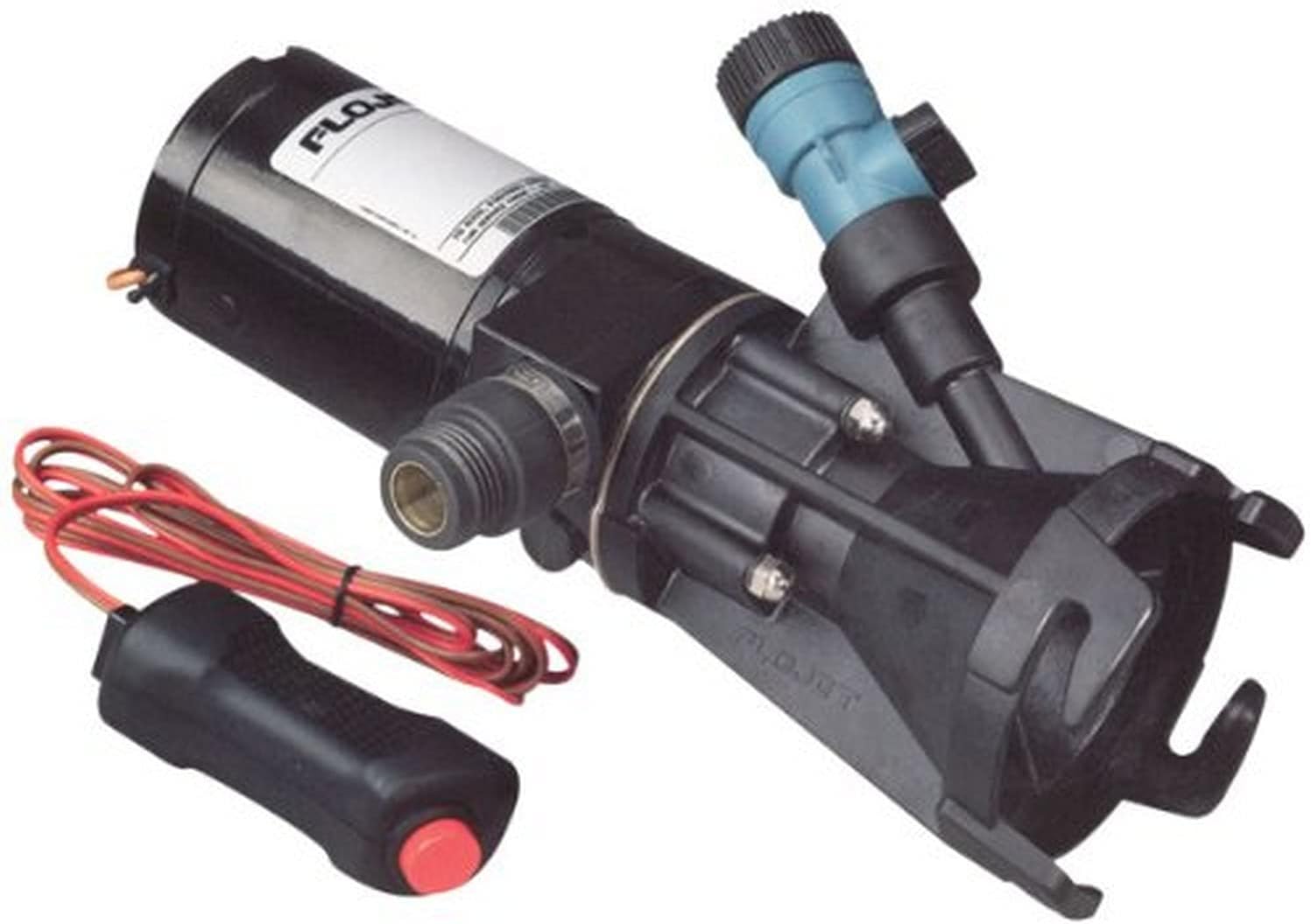 Flojet 12V Portable RV Macerator Waste Pump Kit, Self Priming, Black, Plastic, Includes Garden Hose Discharge Port