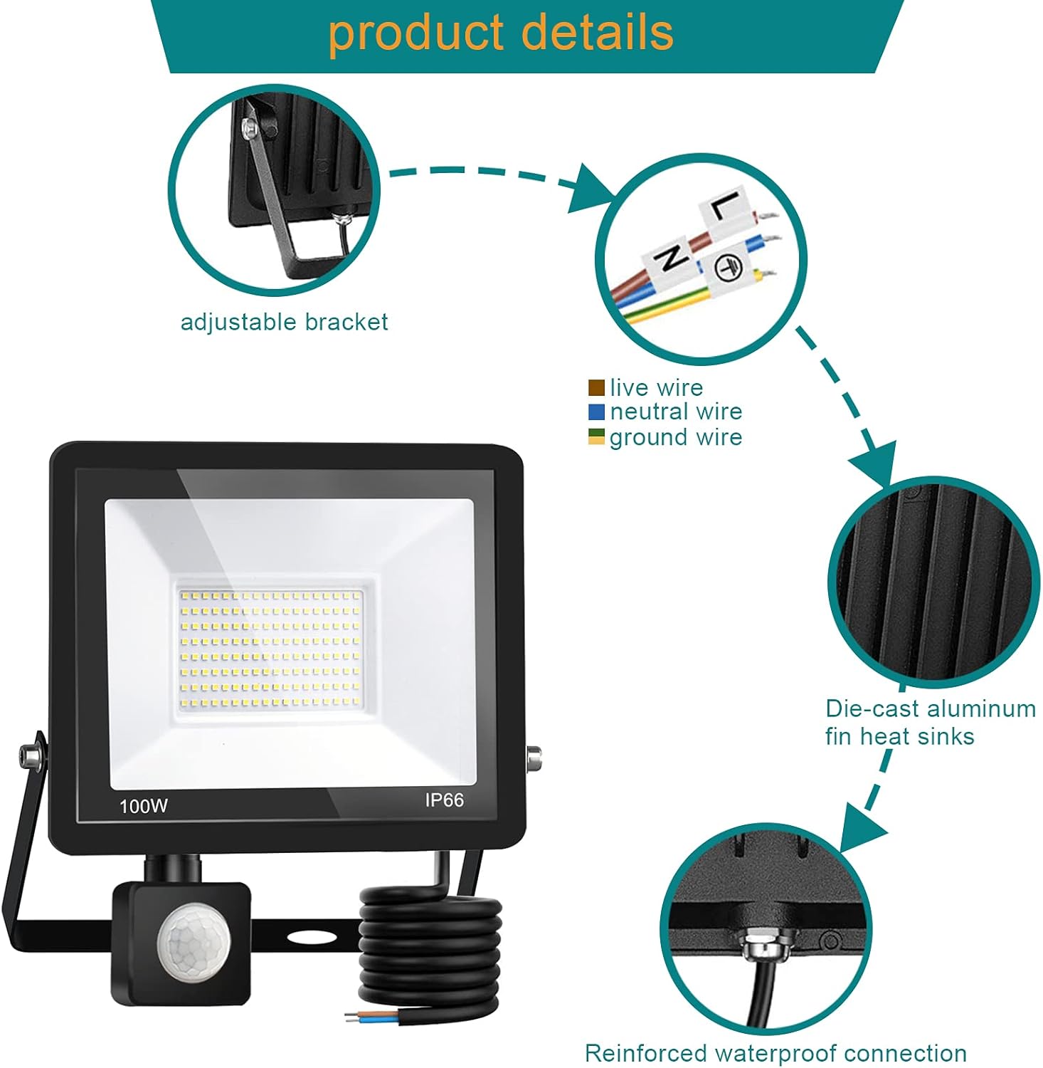 LED Strahler Außen mit Bewegungsmelder 100W, Superhell 10000LM Led Außenstrahler 3500K LED Fluter Flutlicht, IP66 Wasserdicht Scheinwerfer für Garten,Garage,Hof(Warmweiß-10pcs,100W)
