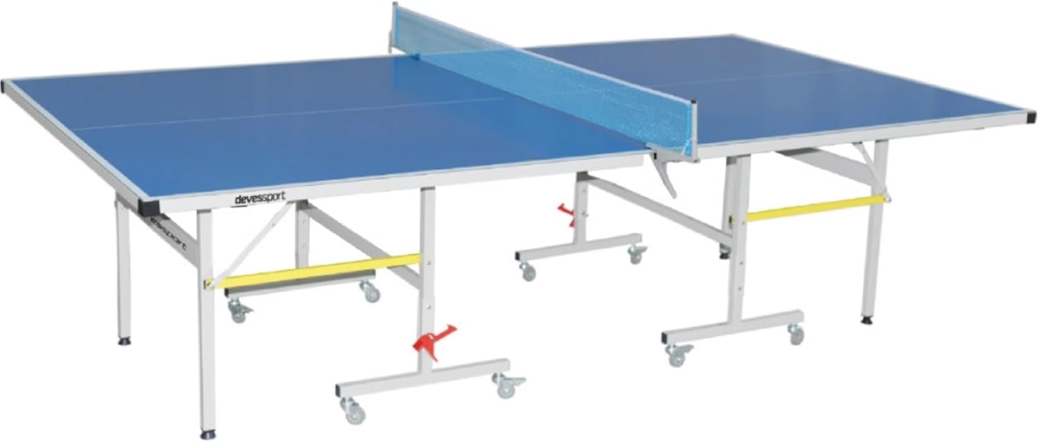 DEVESSPORT Tavolo da Ping Pong Esterno e Interno con 8 Ruote | Tavolo Professionale da Ping Pong Pieghevole con Rete Inclusa - Misure Ufficiali 274 x 152 x 76 cm