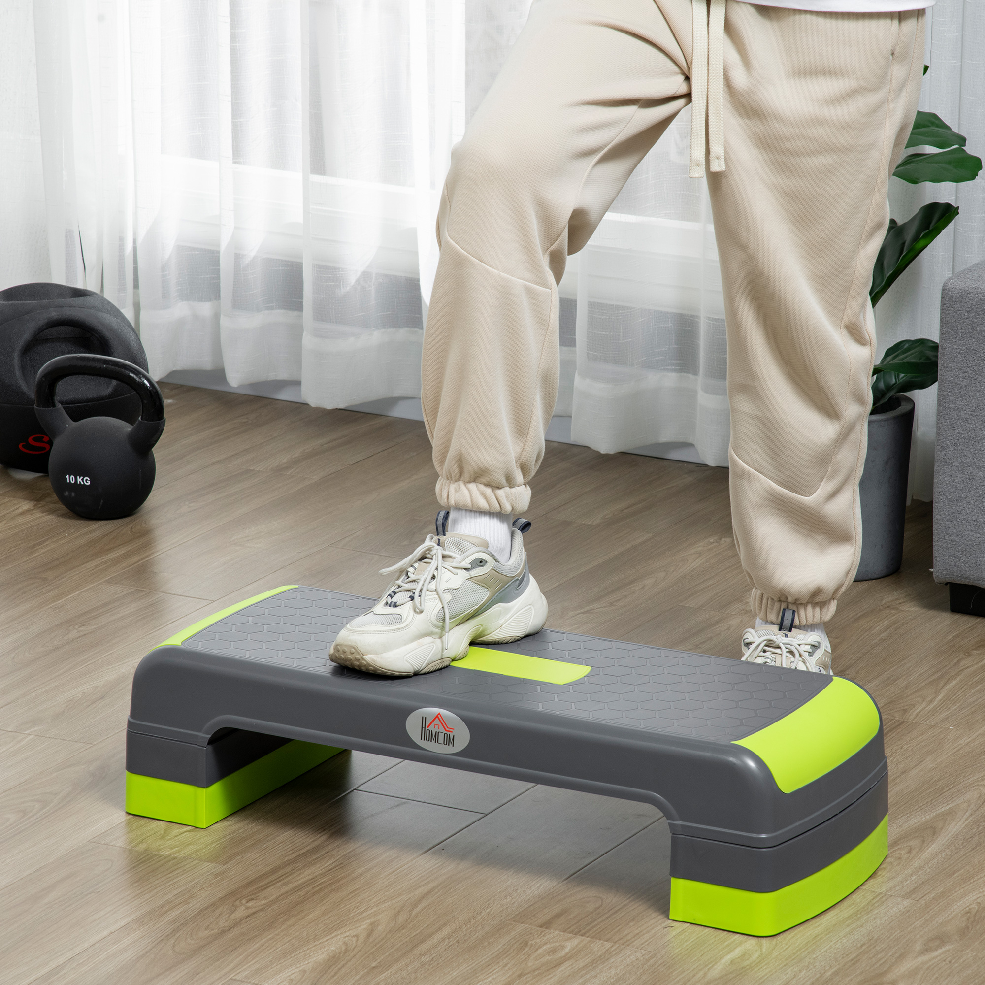 HOMCOM Aerobik-Stepper, 3-stufig höhenverstellbar, bis 150 kg, 78 x 28 x 20 cm, Grau/Grün