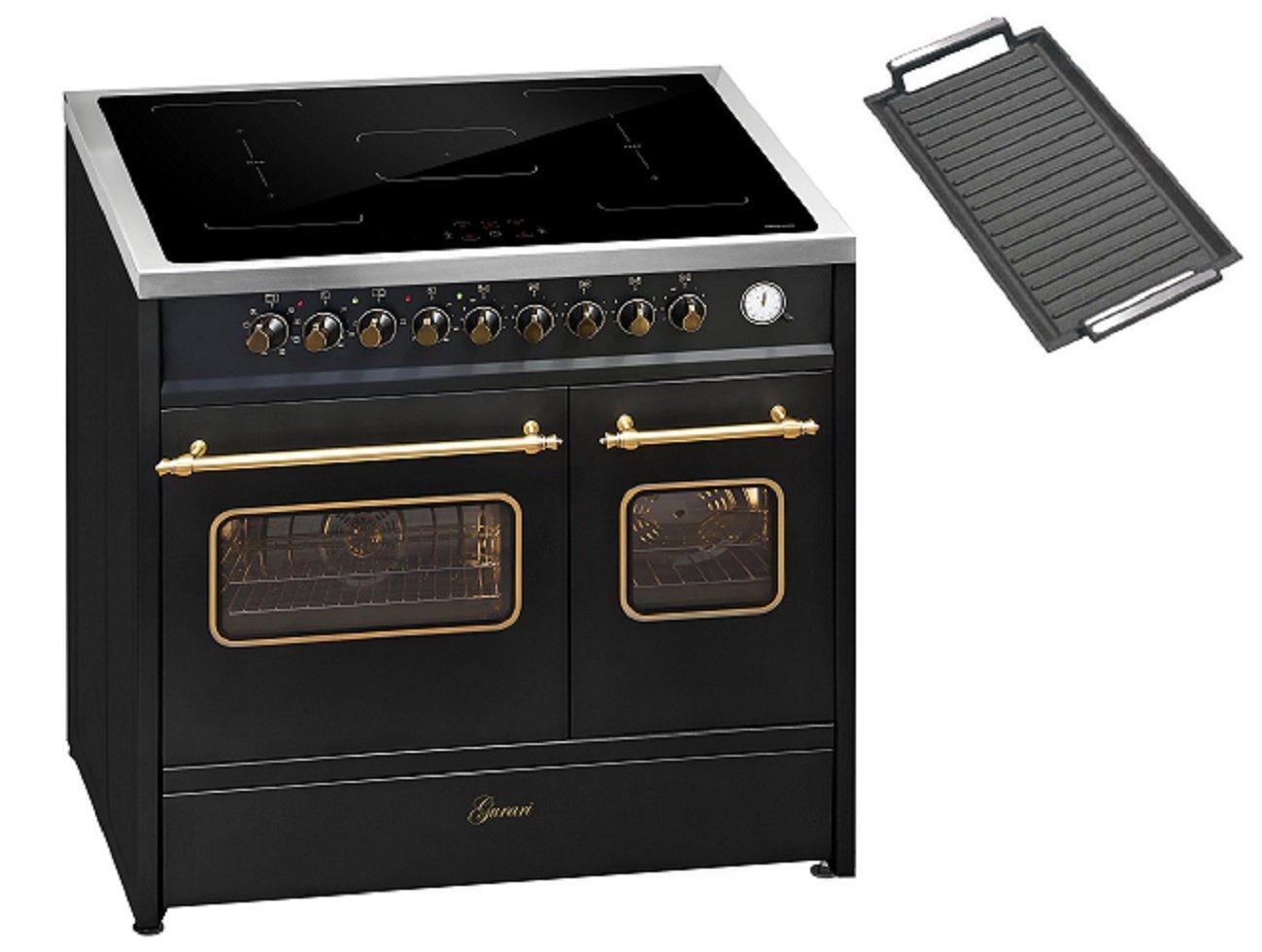 Induktions-Standherd Retro Elektro Standherd 90 cm, Range Coocker mit FLEX Induktion E 913 DF RU BL+Grillplatte.