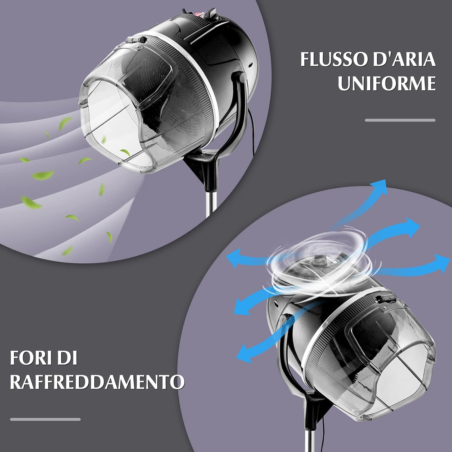 RELAX4LIFE Casco Asciugacapelli Professionale 1050 W, Temperatura 40/75 ºC per Asciugatura e Styling, Timer fino a 60 min, Altezza Regolabile 125/160 cm, per Casa e dal Parrucchiere, Nero