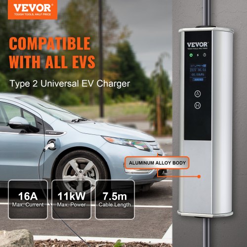VEVOR Typ2 EV Ladekabel 16A 3,68kW(einphasig)/11kW(dreiphasig) Elektroauto Ladegerät IP66 Wallbox 7,5m Kabel Ladekabel 4 Stufen der Stromanpassung (16A/13A/10A/8A) Ladegerät CEE 16-Stecker