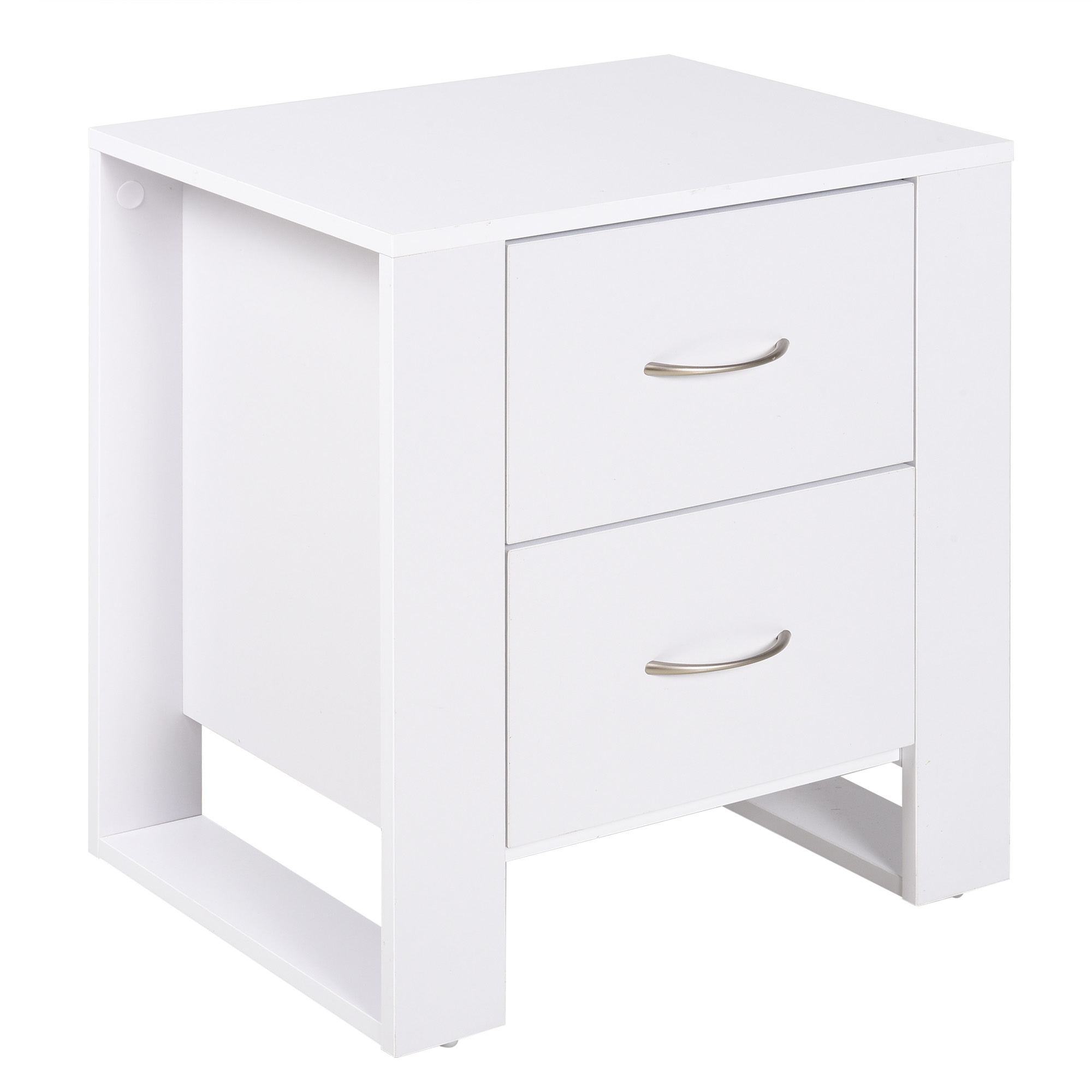 HOMCOM Nachttisch mit 2 Schubladen Modern quadratisch mit Griff erhöhter Basis Melaminbeschichtet Schlafzimmer Aufbewahrungsmöbel Nachttisch organisiert Weiß 48 x 39 x 54 cm