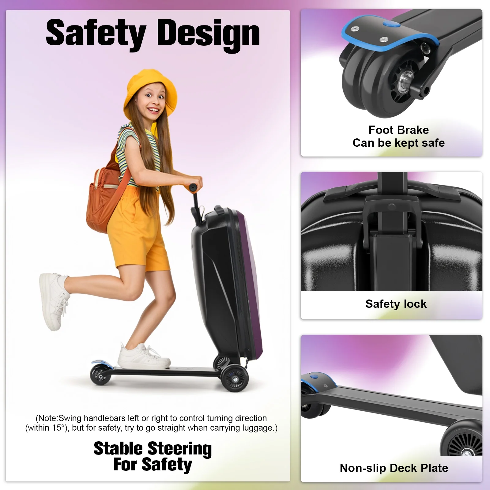Advwin Scooter Luggage for Kids & Adults, Hardside Ride on Suitcase for Kids Ages 4-15 Multifunctional Lightweight Foldable Carry on Luggage with Wheels Ride on for Children Teenagers, Pink