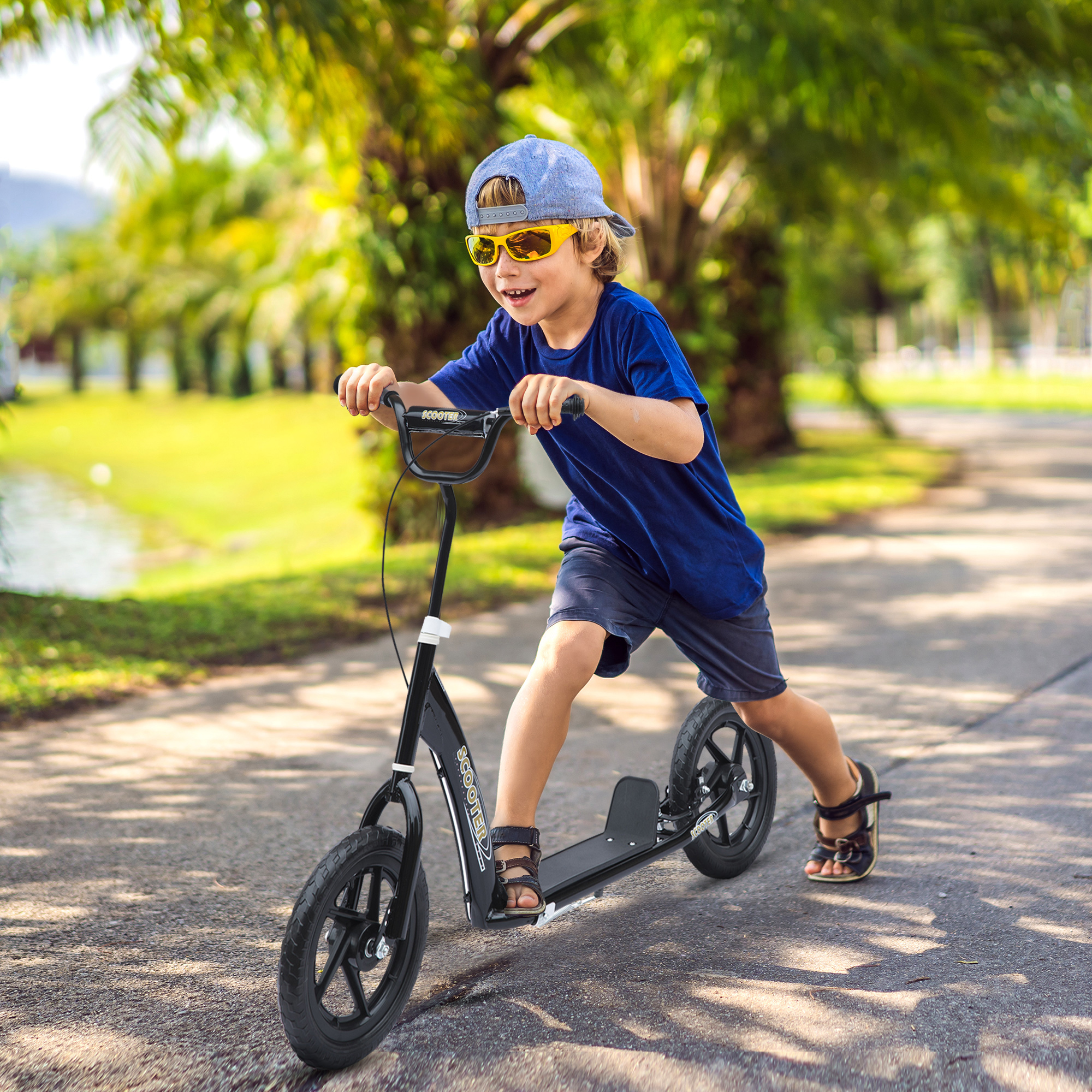 kinderstep scooter step stadsscooter kinderscooter kickboard 12 inch zwart 120 x 52 x 80-88 cm