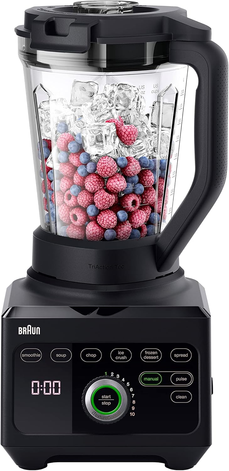 Braun Frullatore PowerBlend 9 JB9040BK, Frullatore Elettrico con Esclusiva Caraffa Triangolare, 10 Impostazioni di Velocità Manuali Più Pulse, Motore da 1600 W, Facile da Pulire, Nero