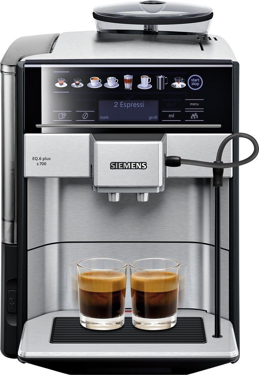 SIEMENS Kaffeevollautomat EQ6 plus s700 TE657503DE, für viele Kaffeespezialitäten, Milch-Aufschäumdüse, Keramikmahlwerk, Doppeltassenfunktion, Antikalk, automatische Dampfreinigung, 1500 W, edelstahl