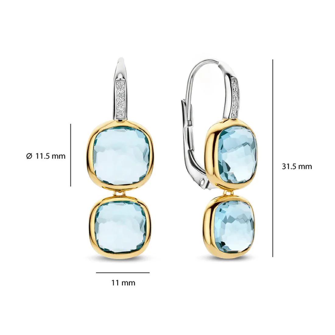 Orecchini Ti Sento Milano pendenti in argento dorati e pietre azzurre 78054TY